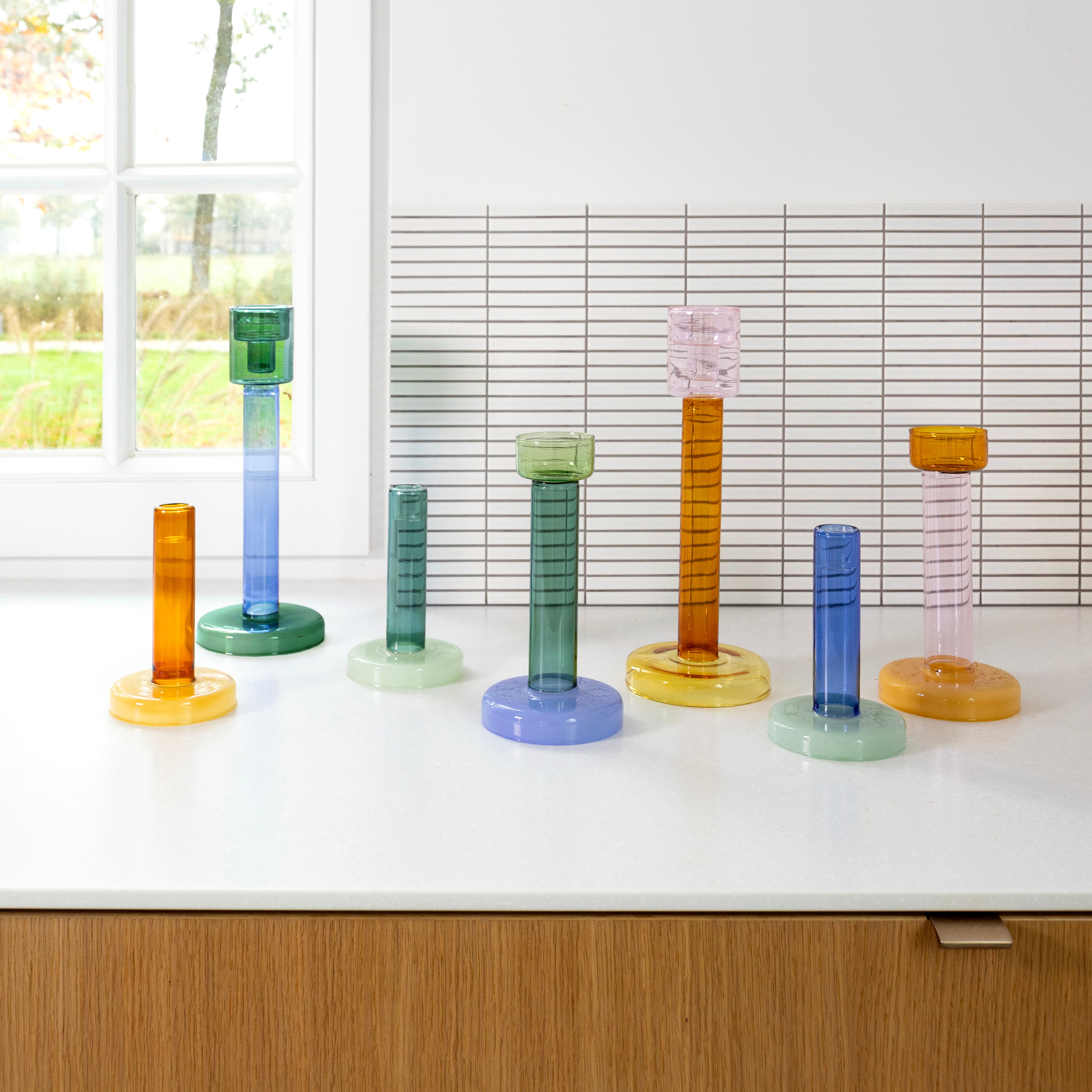 Svícen na tealight BOLE žlutý s růžovým