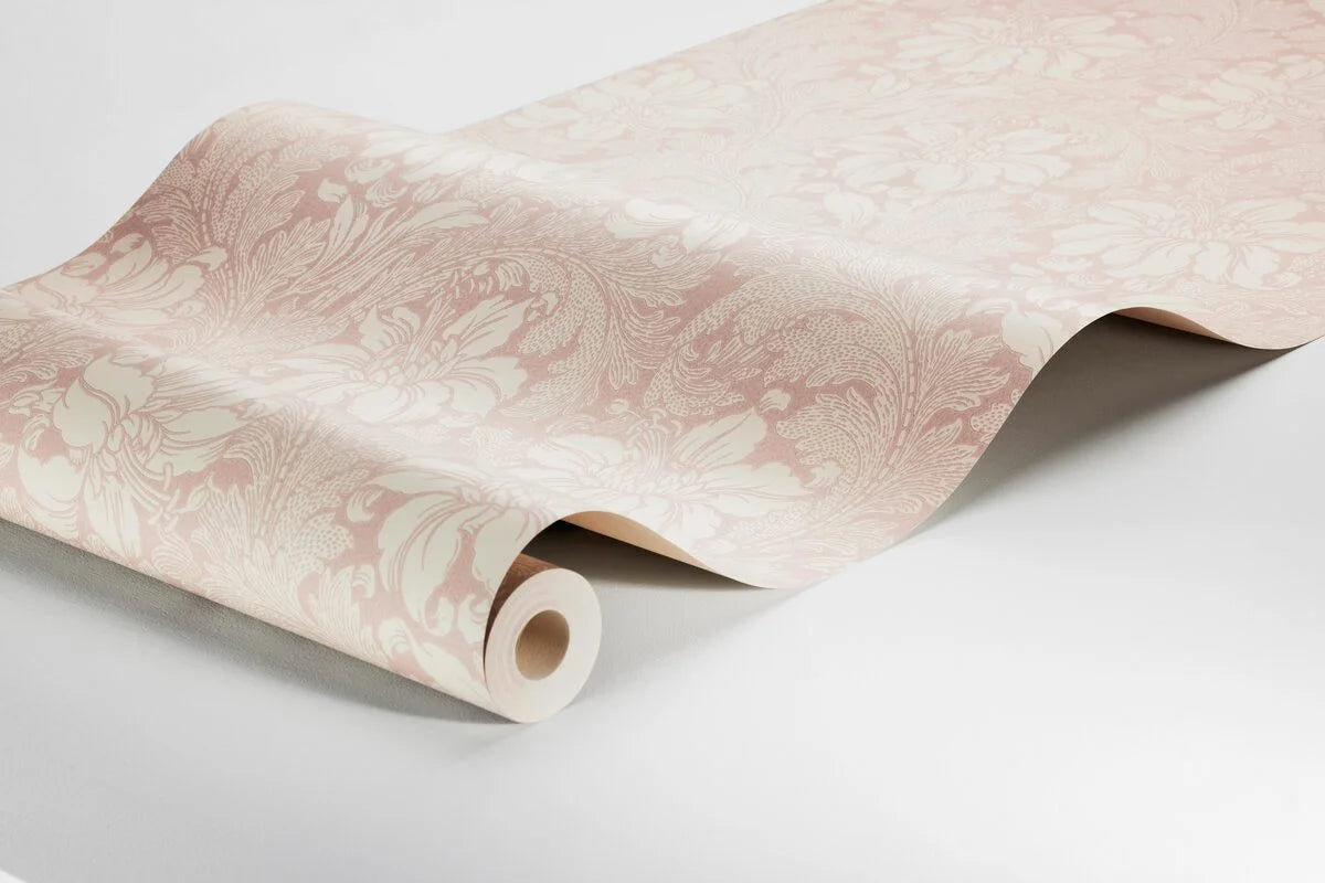 Tapeta flizelinowa papierowa z roślinnym wzorem ACANTHUS łososiowy różowy na ścianę – styl skandynawski