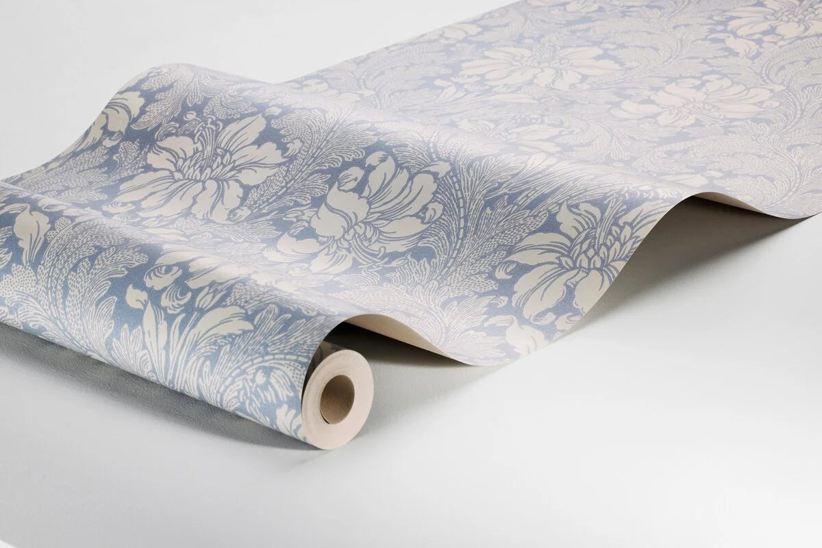 Non-woven paper wallpaper with a plant pattern ACANTHUS blue