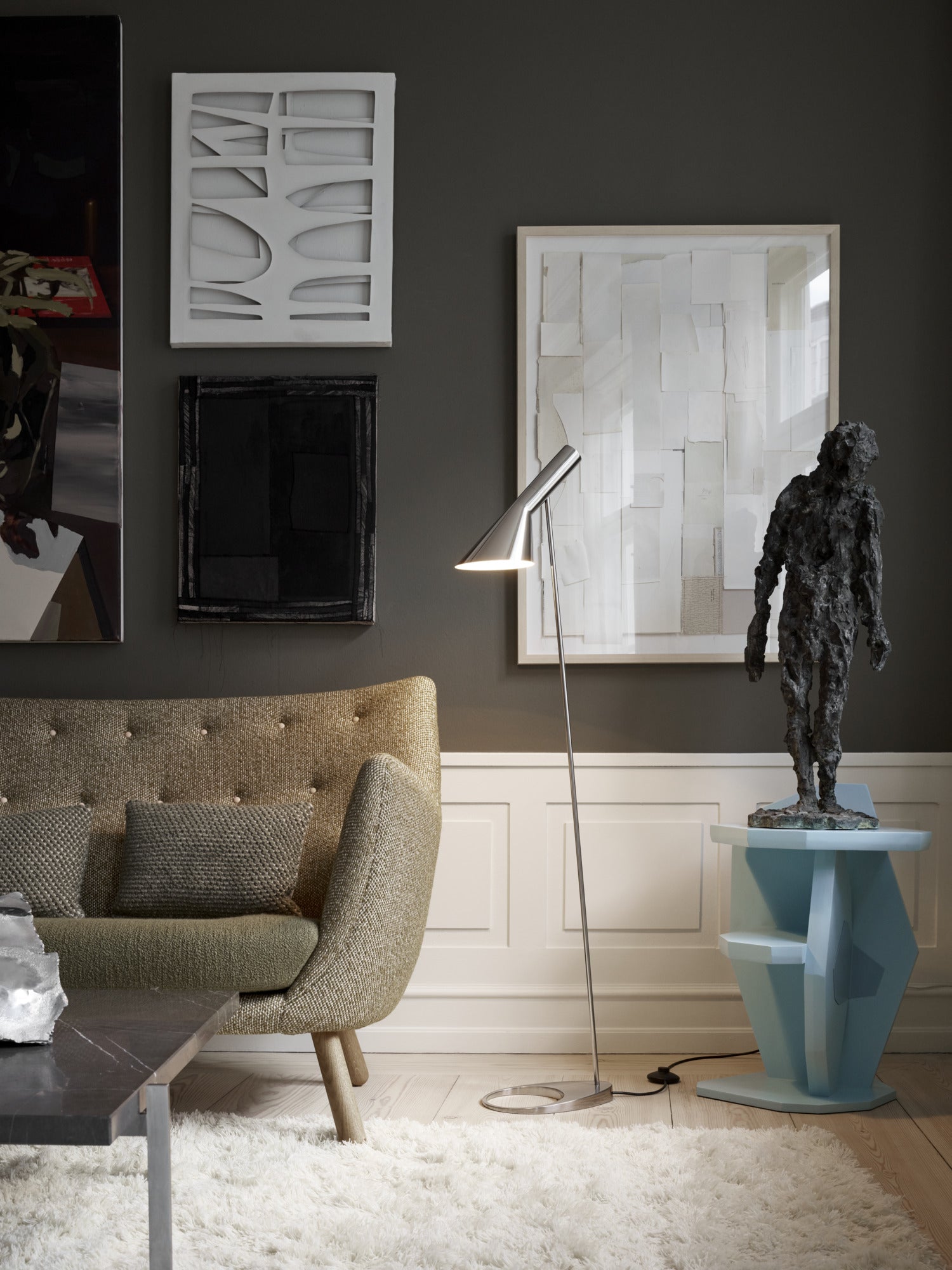 Stojací lampa AJ leštěná nerezová ocel