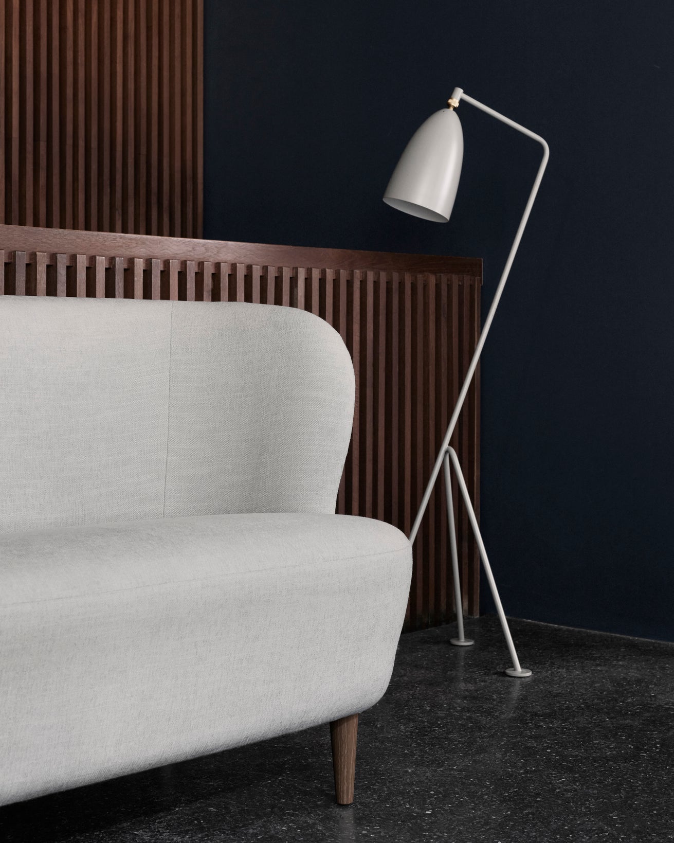 STAY upholstered sofa with a black oak base