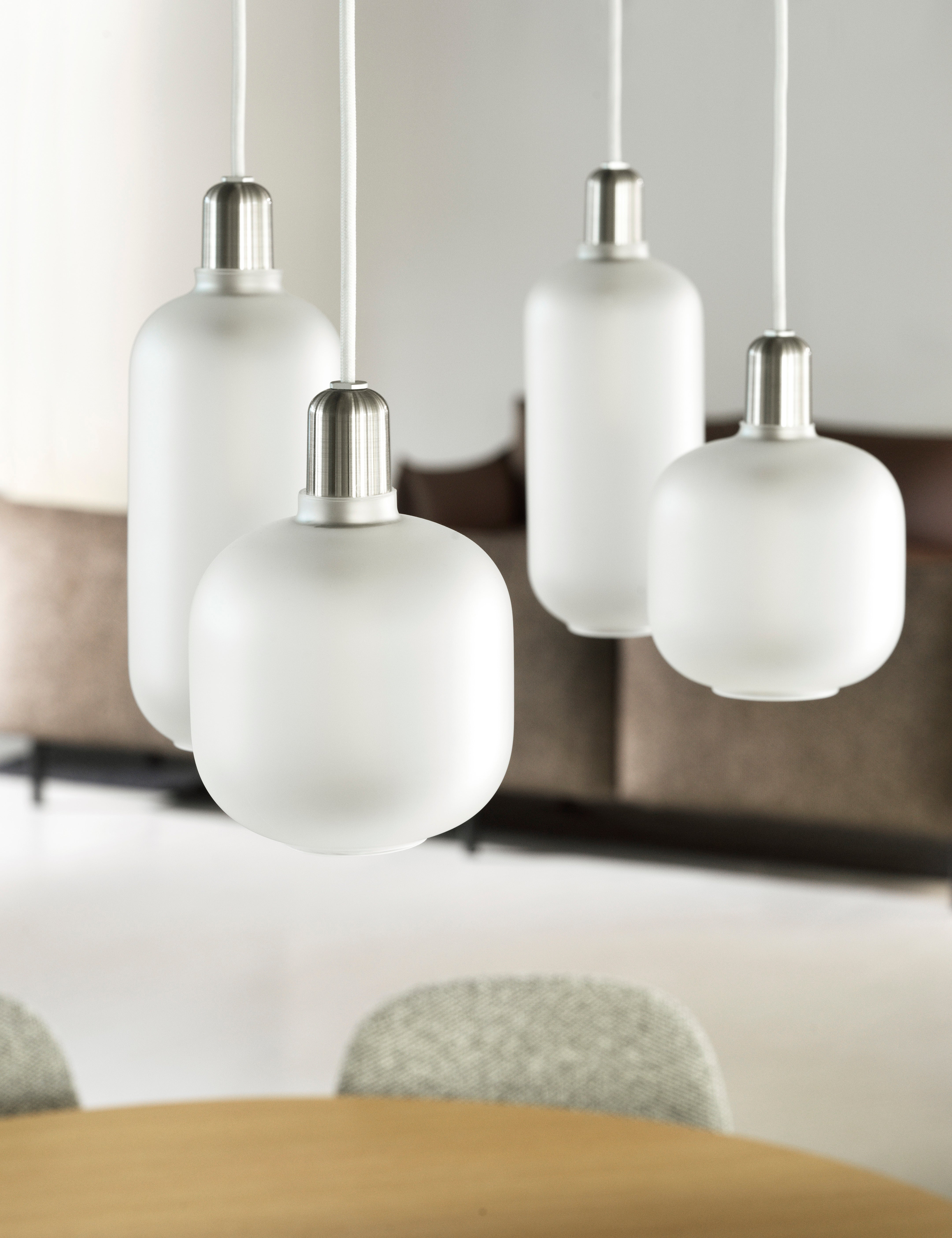 AMP LARGE pendant lamp with matte glass and silver finish