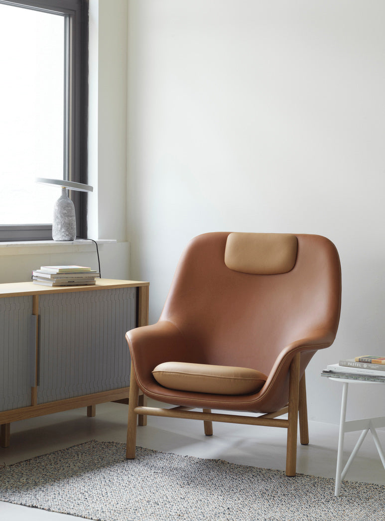Drape High W. Headrest Drape armchair with a black oak base