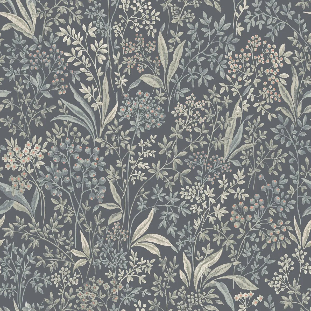 Non-woven paper wallpaper with a botanical pattern NOCTURNE muted green