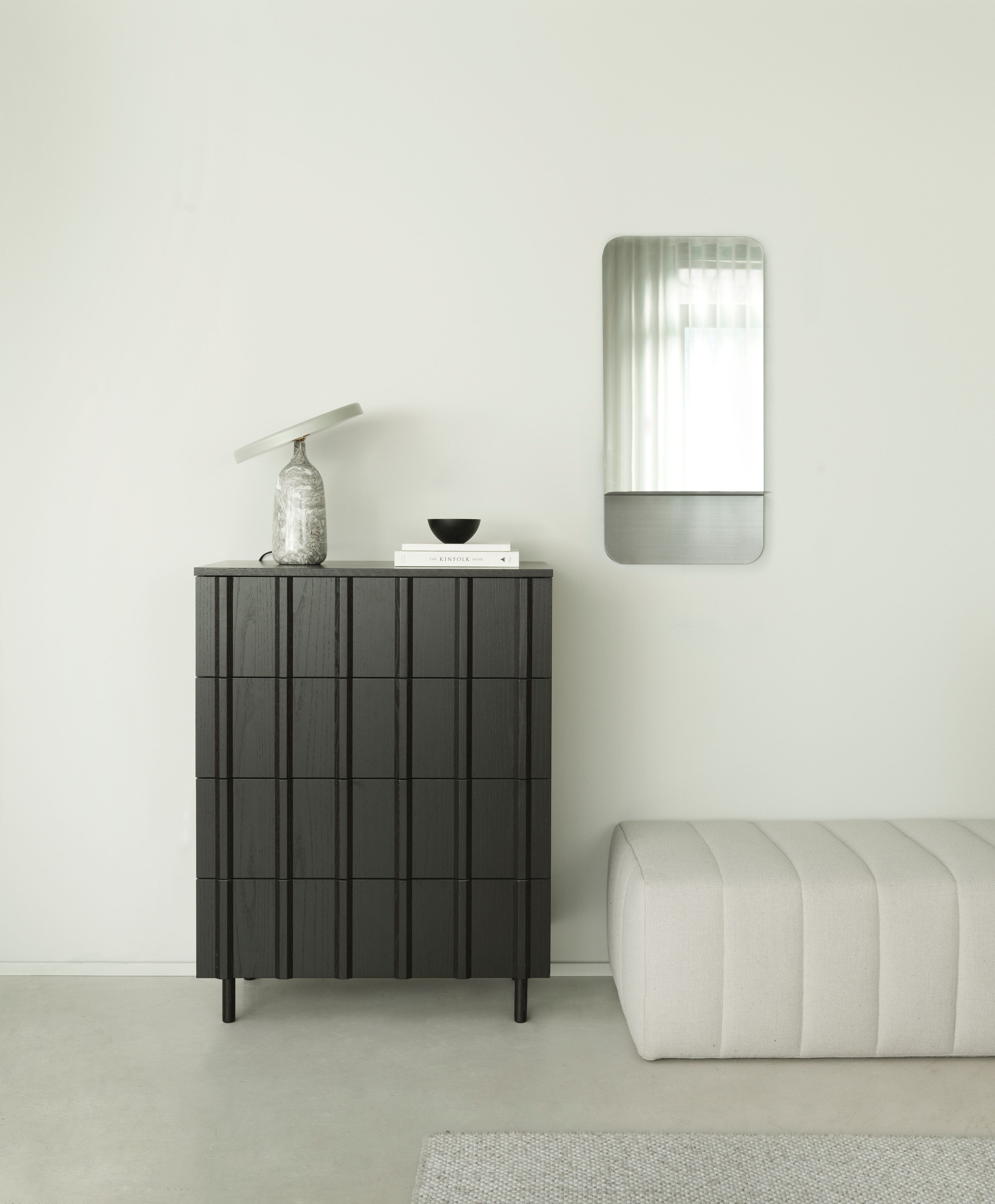 HORIZON VERTICAL Mirror with Shelf Silver