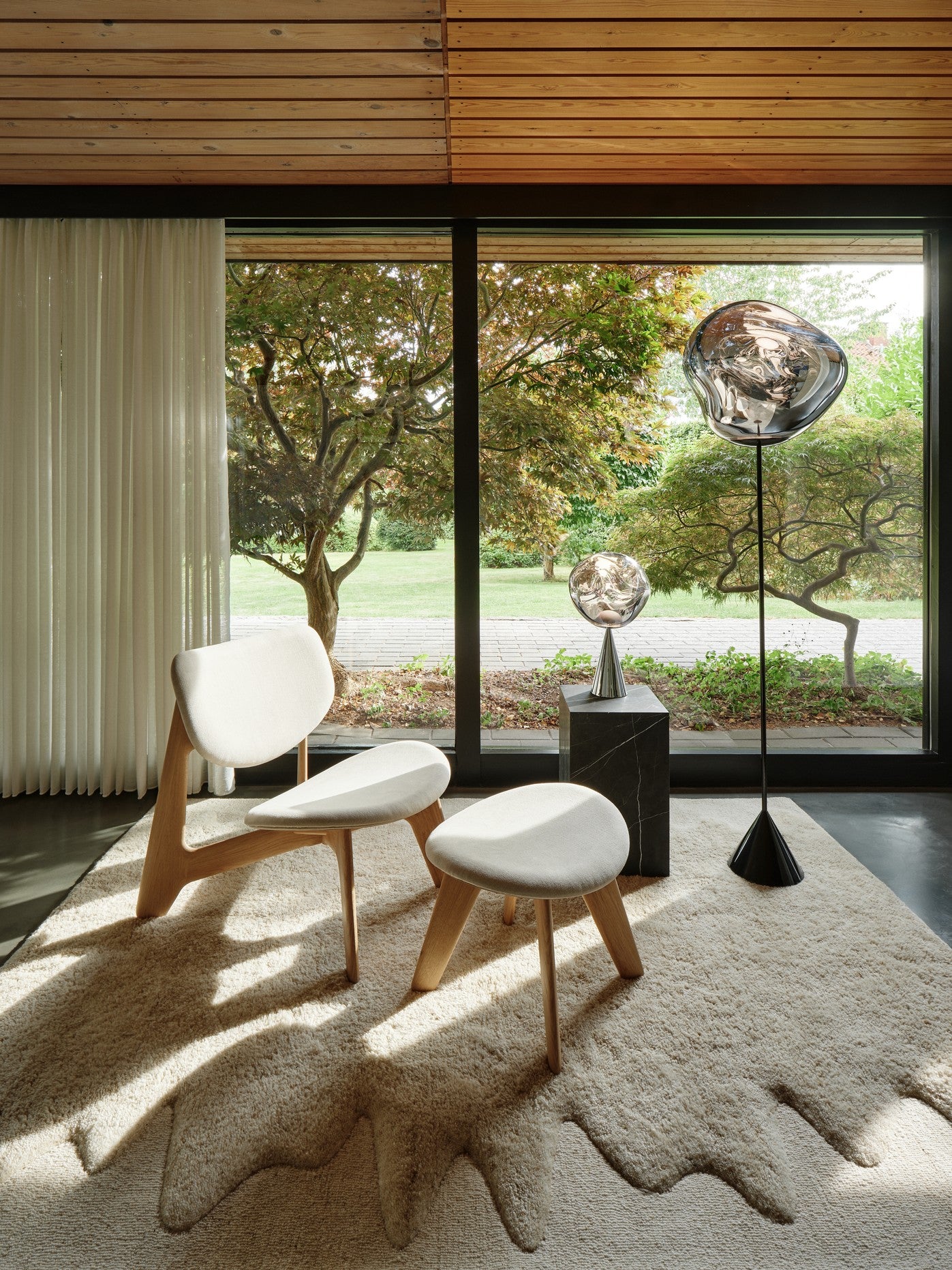 Cream SLAB Armchair with Oak Base