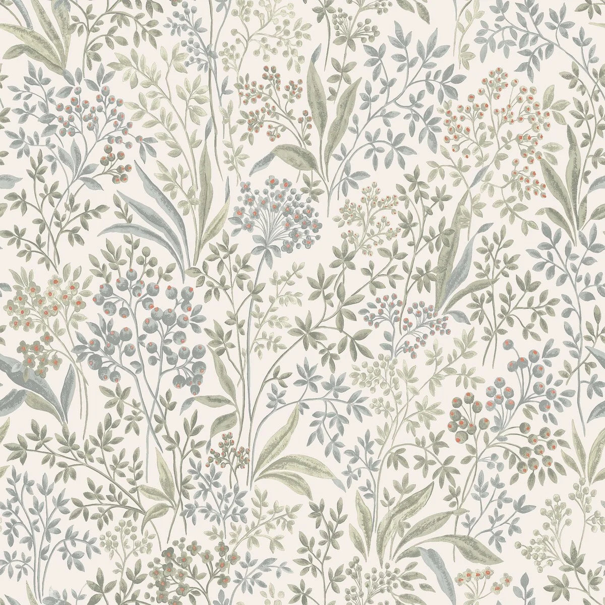 Papírová flizelinová tapeta s rostlinným vzorem NOCTURNE béžová se zelenou