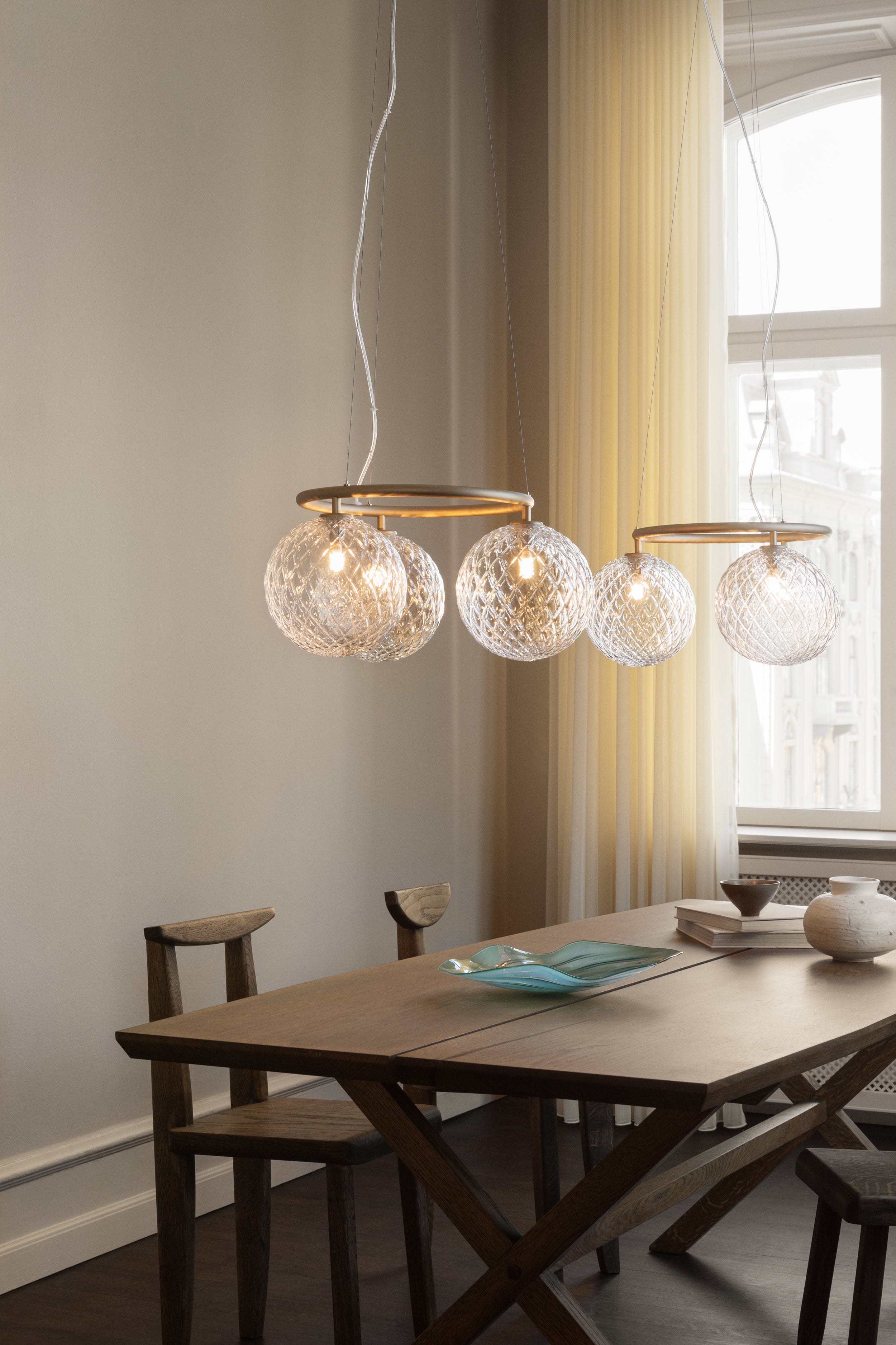Závěsná lampa MIIRA 3 CIRCULAR mosazná s transparentním sklem