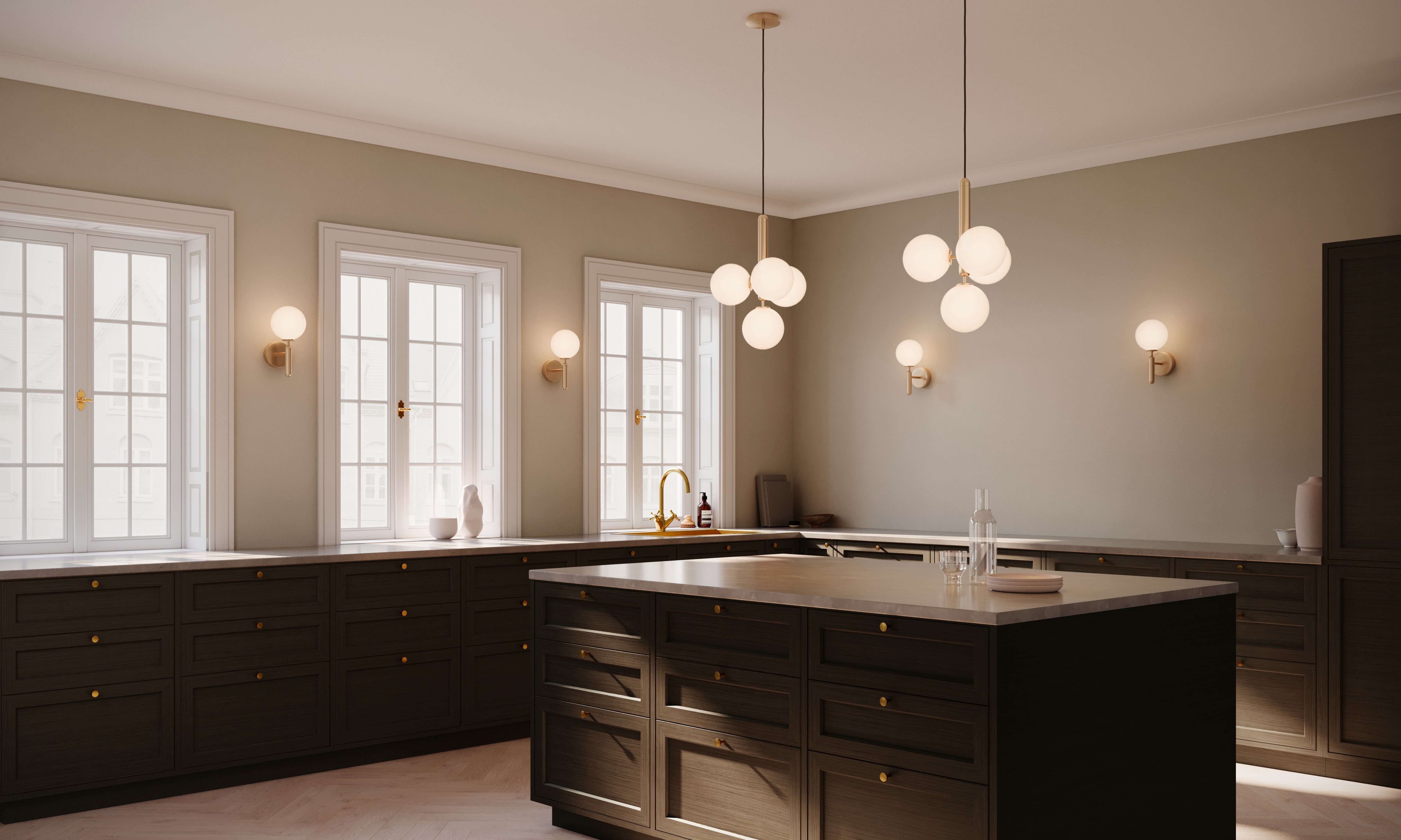 MIIRA Pendant Lamp 4 Brass with Opal Glass