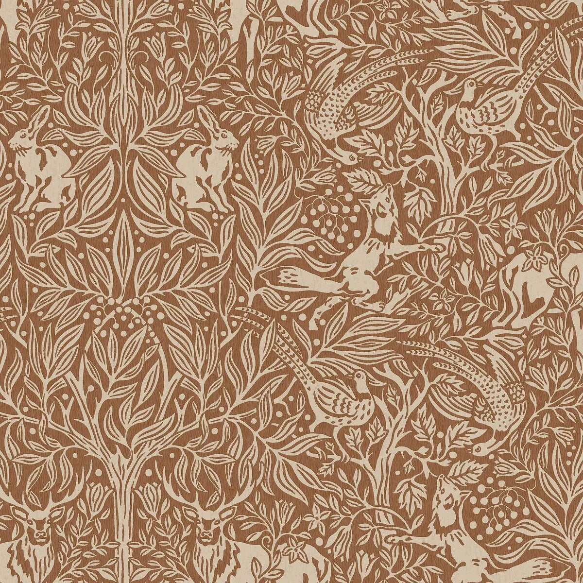 Wallpaper with a plant pattern and forest theme UNDER THE ELDER TREE brown with white