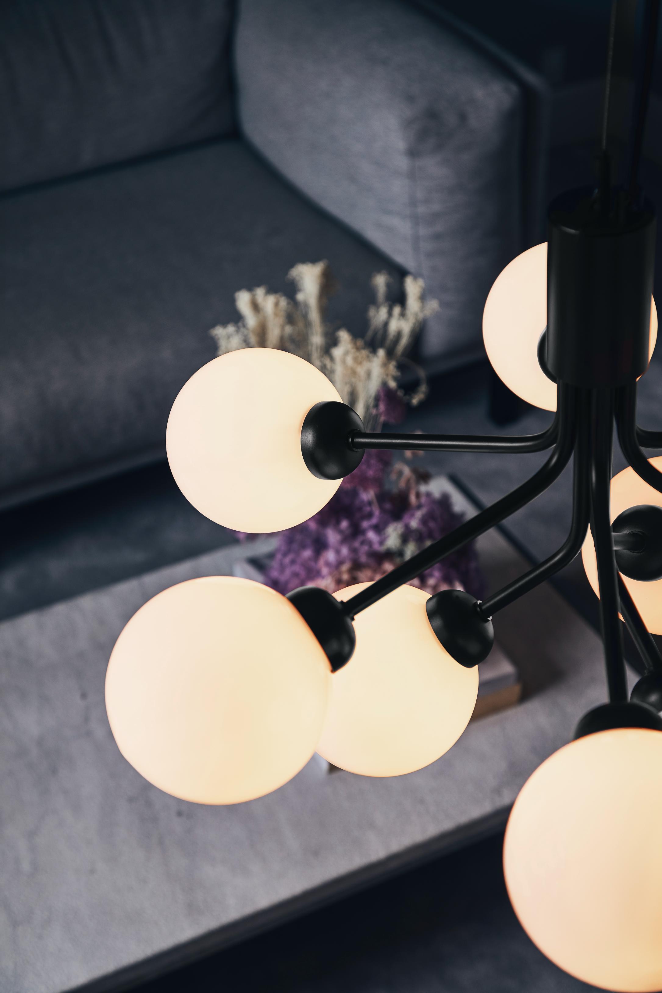 Lampa visící APIALES 9 černá s opálovým sklem
