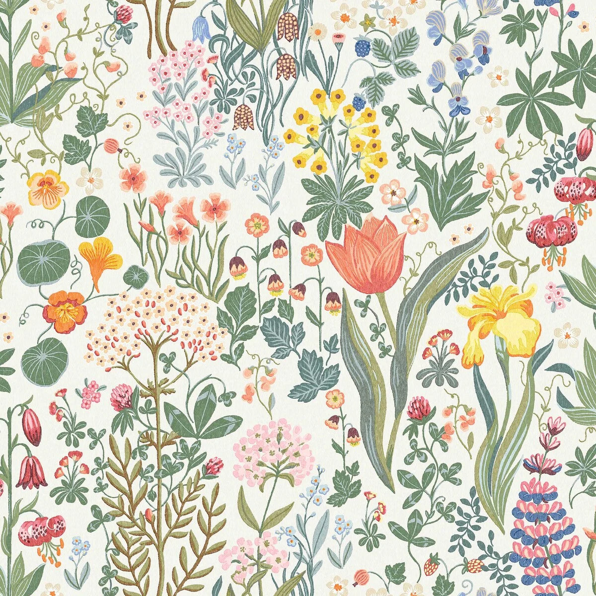 Wallpaper with floral plant motif BLOMSTERHAV white with green