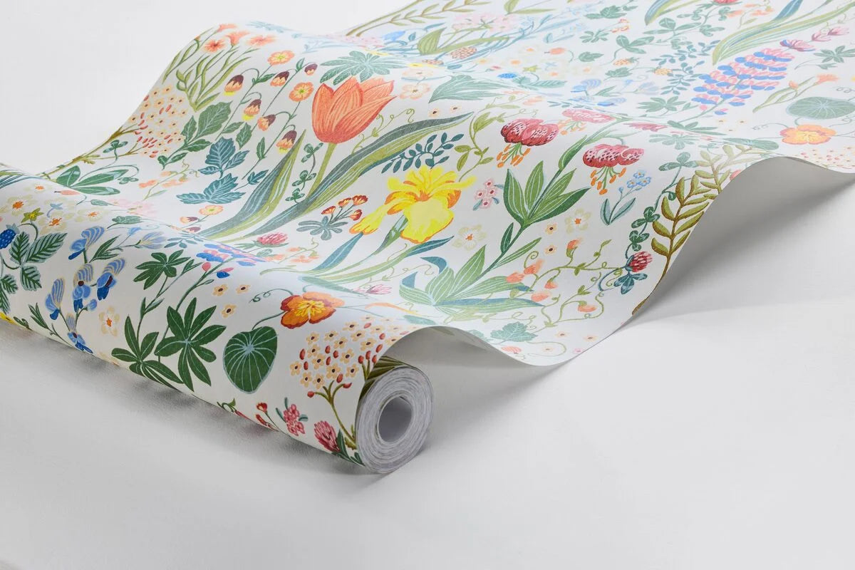 Wallpaper with floral plant motif BLOMSTERHAV white with green