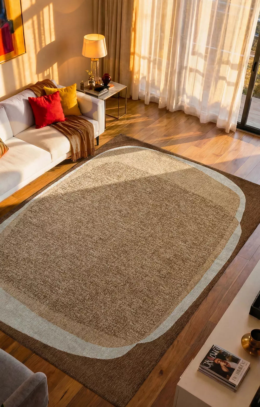 Hnědý koberec MARBLE s béžovou