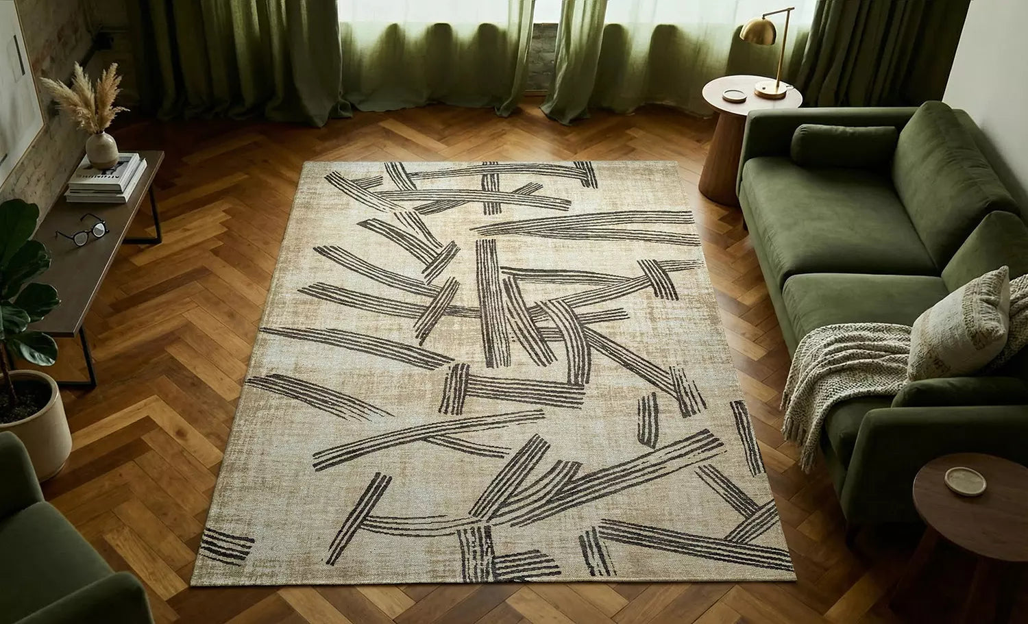 KANJI Beige Rug with Black