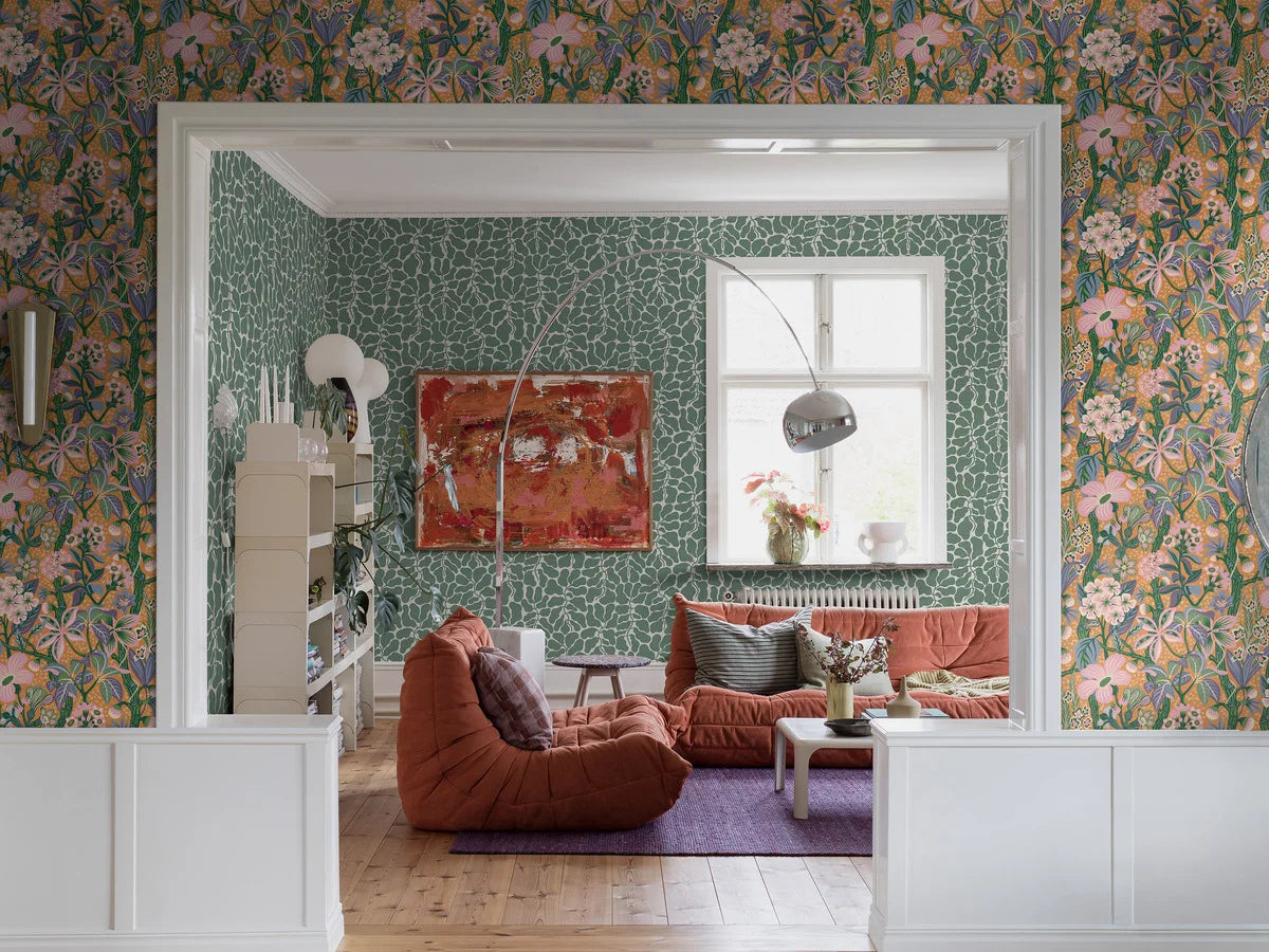 Tapeta flizelinowa papierowa z roślinnym wzorem MY SECRET GARDEN zielony z białym na ścianę