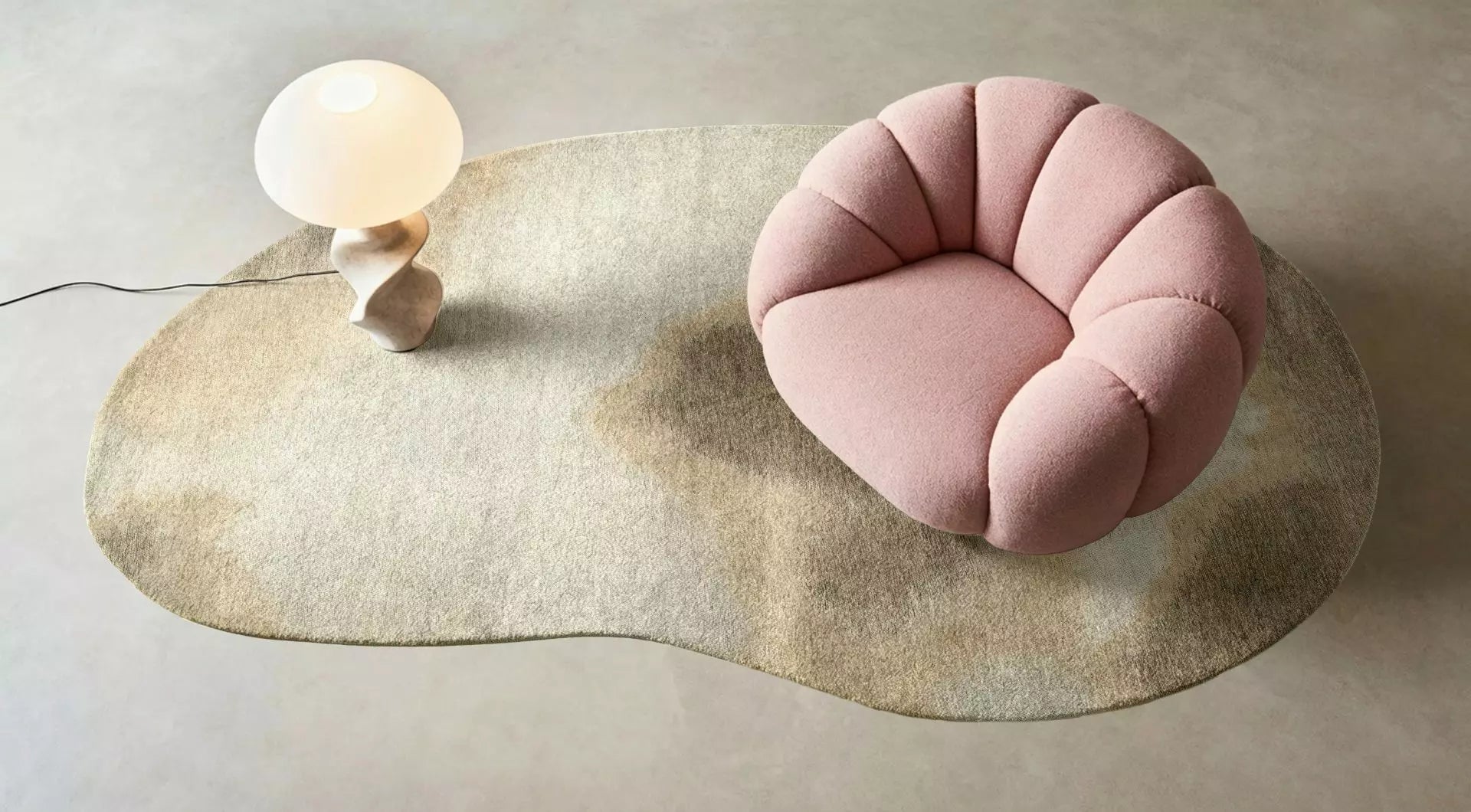 AQUARELLE LEAF Cream Oval Rug with Beige