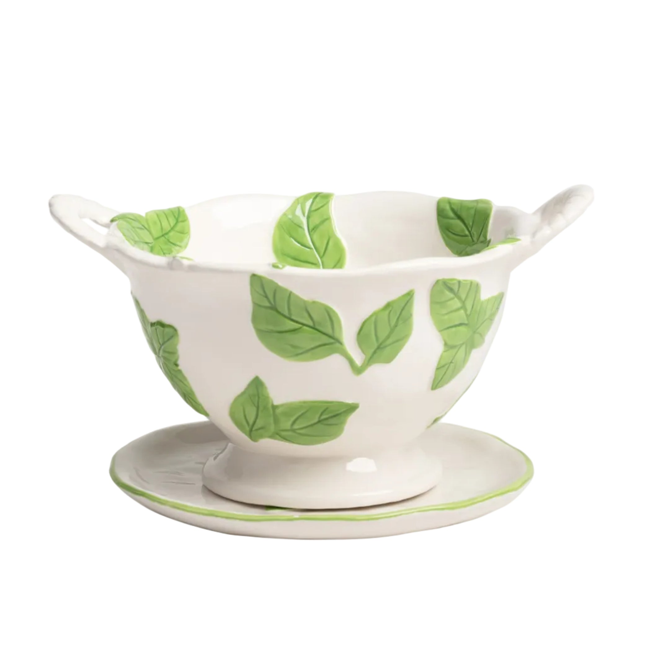 Bílý dřezový sítko s podstavcem BASIL se zelenou barvou