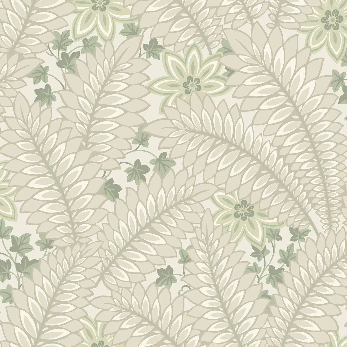 Hidden Ivy Beige and Green Leaf Pattern Wallpaper
