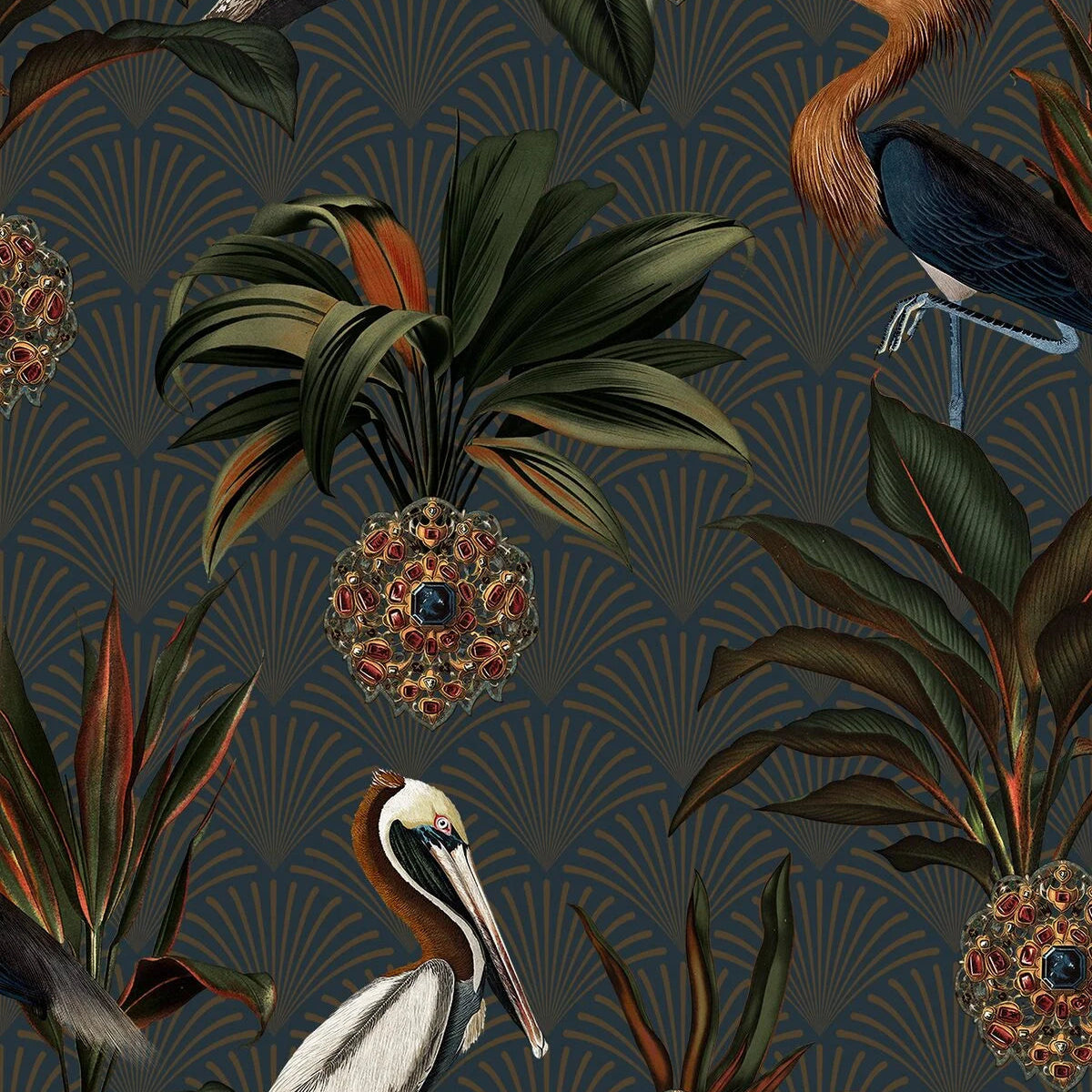 Tapeta s motivem zvířat ptáků SAPPHIRE BIRDS tmavě zelená