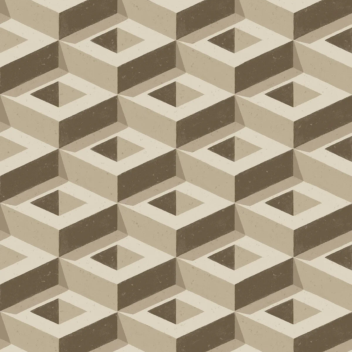 Mural s geometrickým motivem 3D BOXES béžový s hnědým