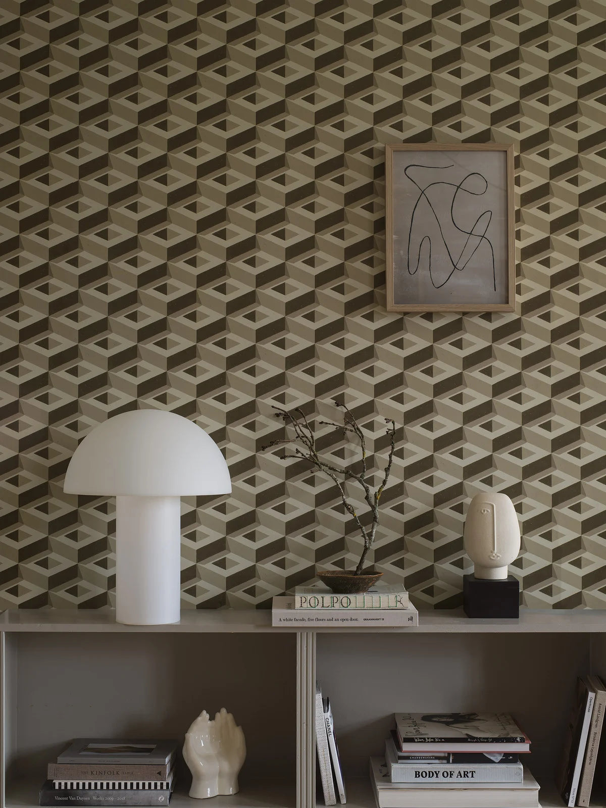 Mural s geometrickým motivem 3D BOXES béžový s hnědým