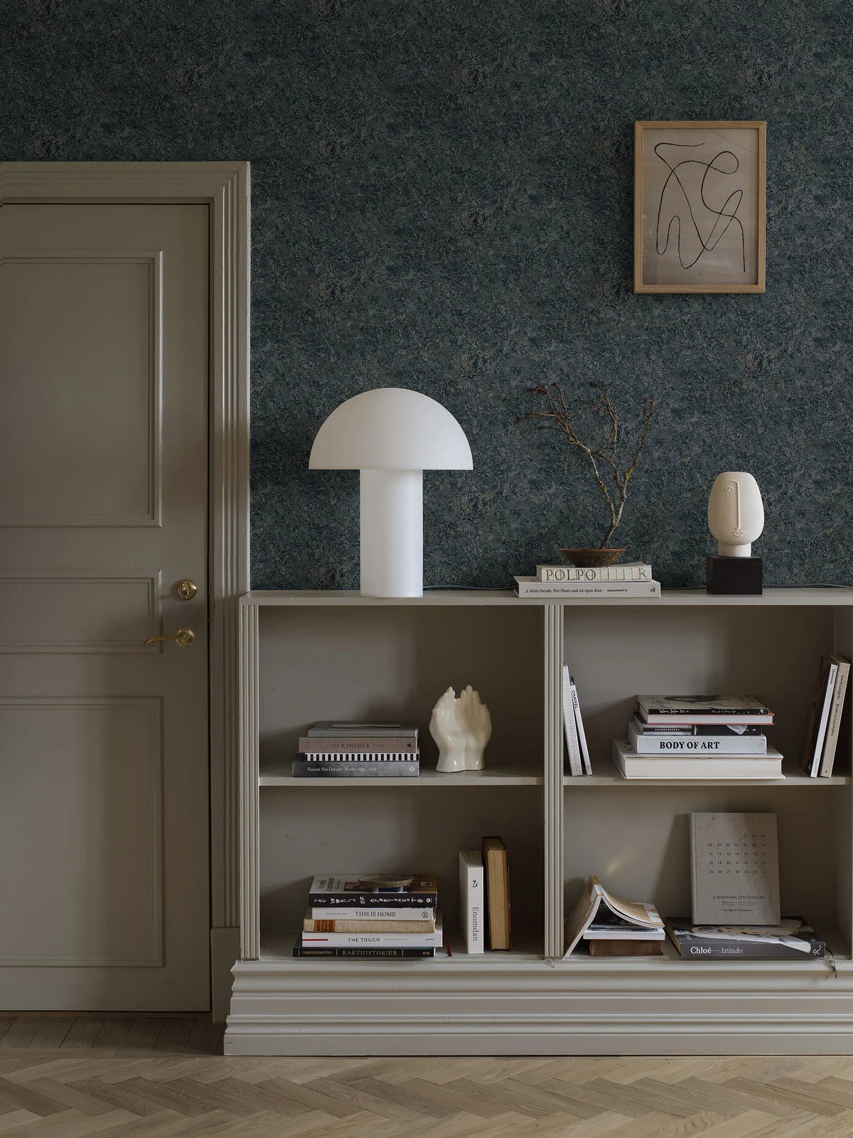 Travertine Marble Effect Wallpaper in Navy Blue