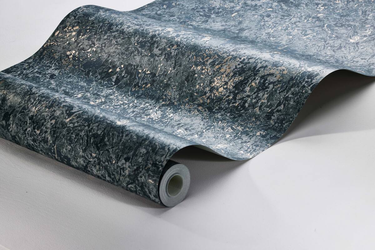 Travertine Marble Effect Wallpaper in Navy Blue