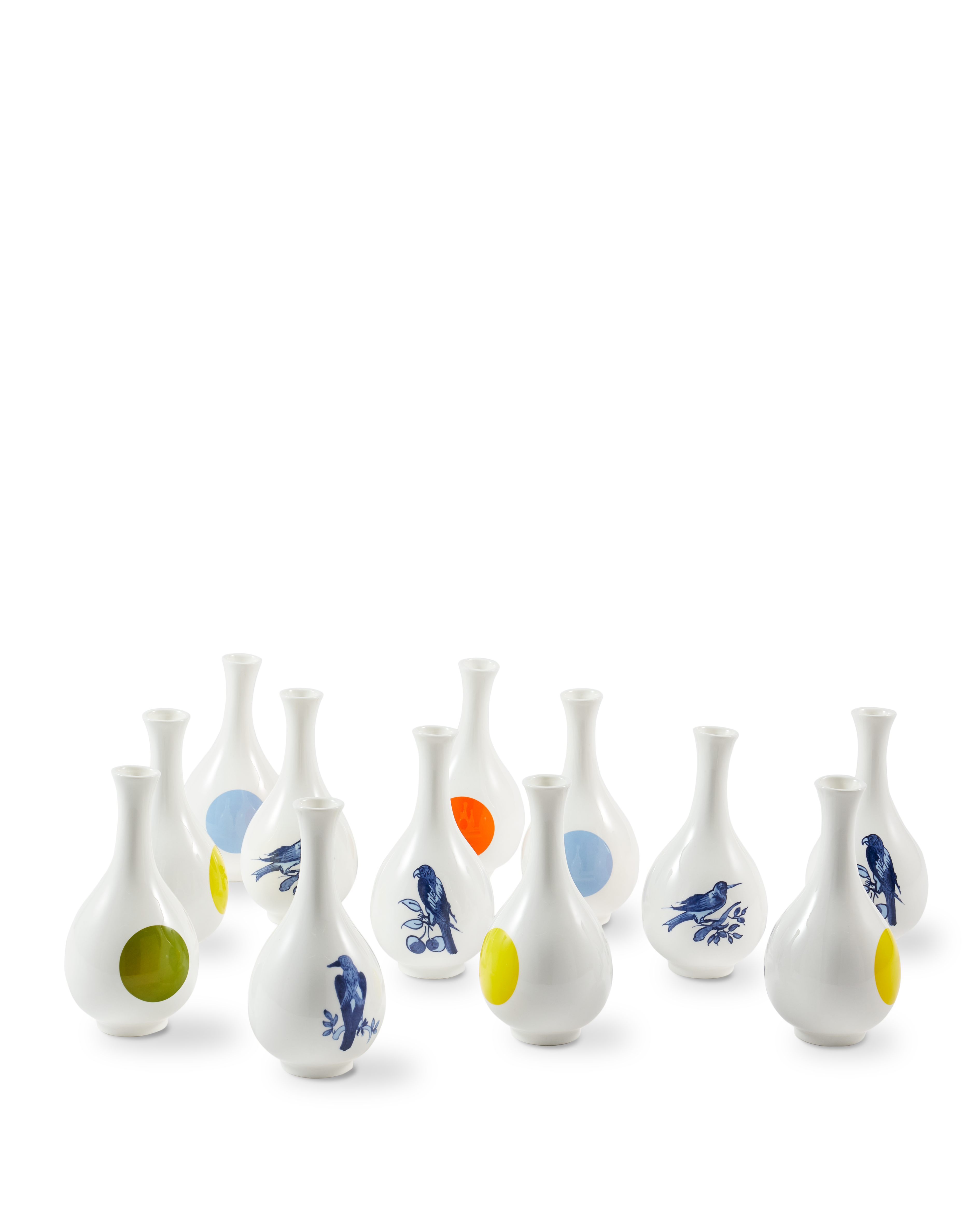 Váza MALÝ PTÁK bílá se žlutou a modrou