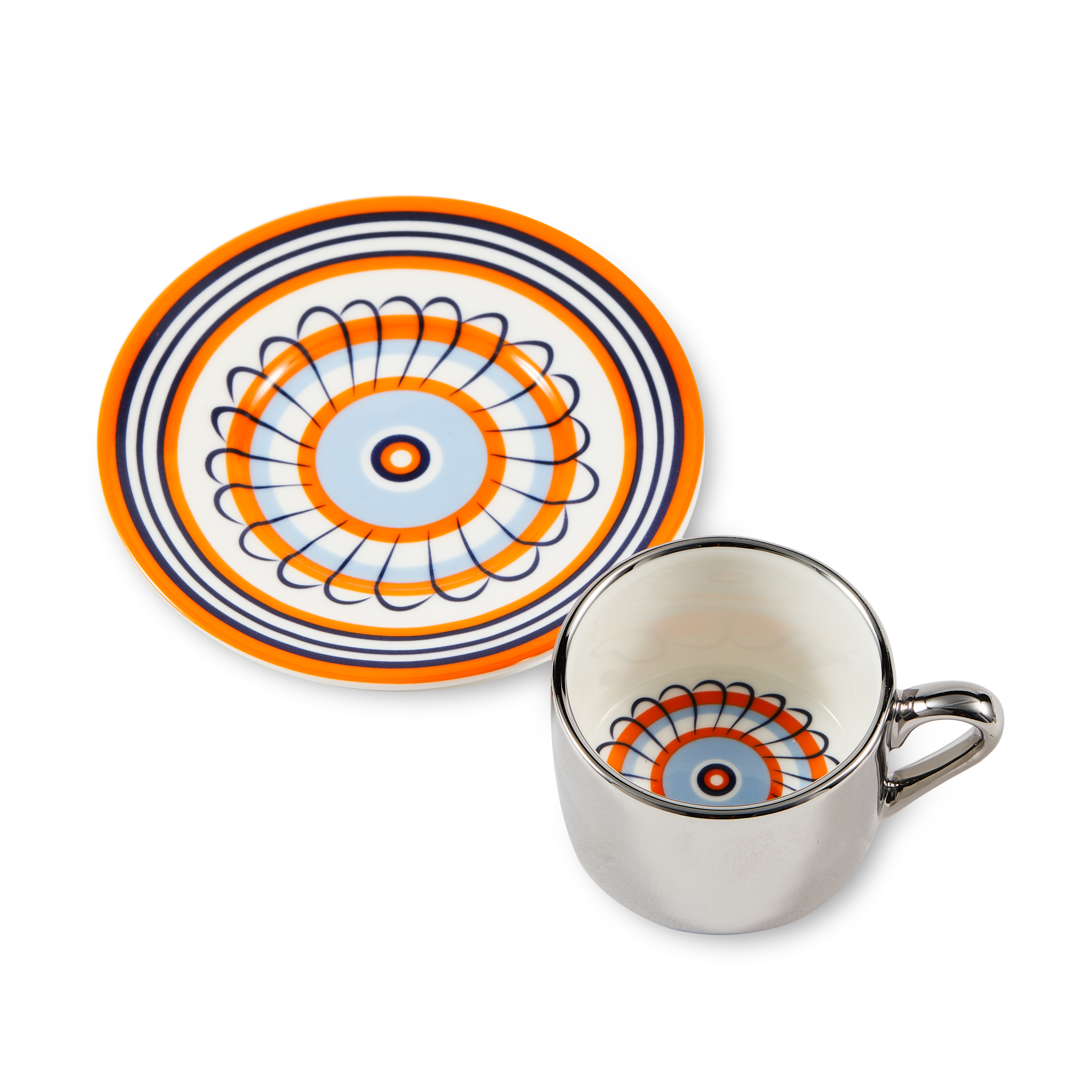 Sada šálků na espresso FLORAL oranžová a modrá