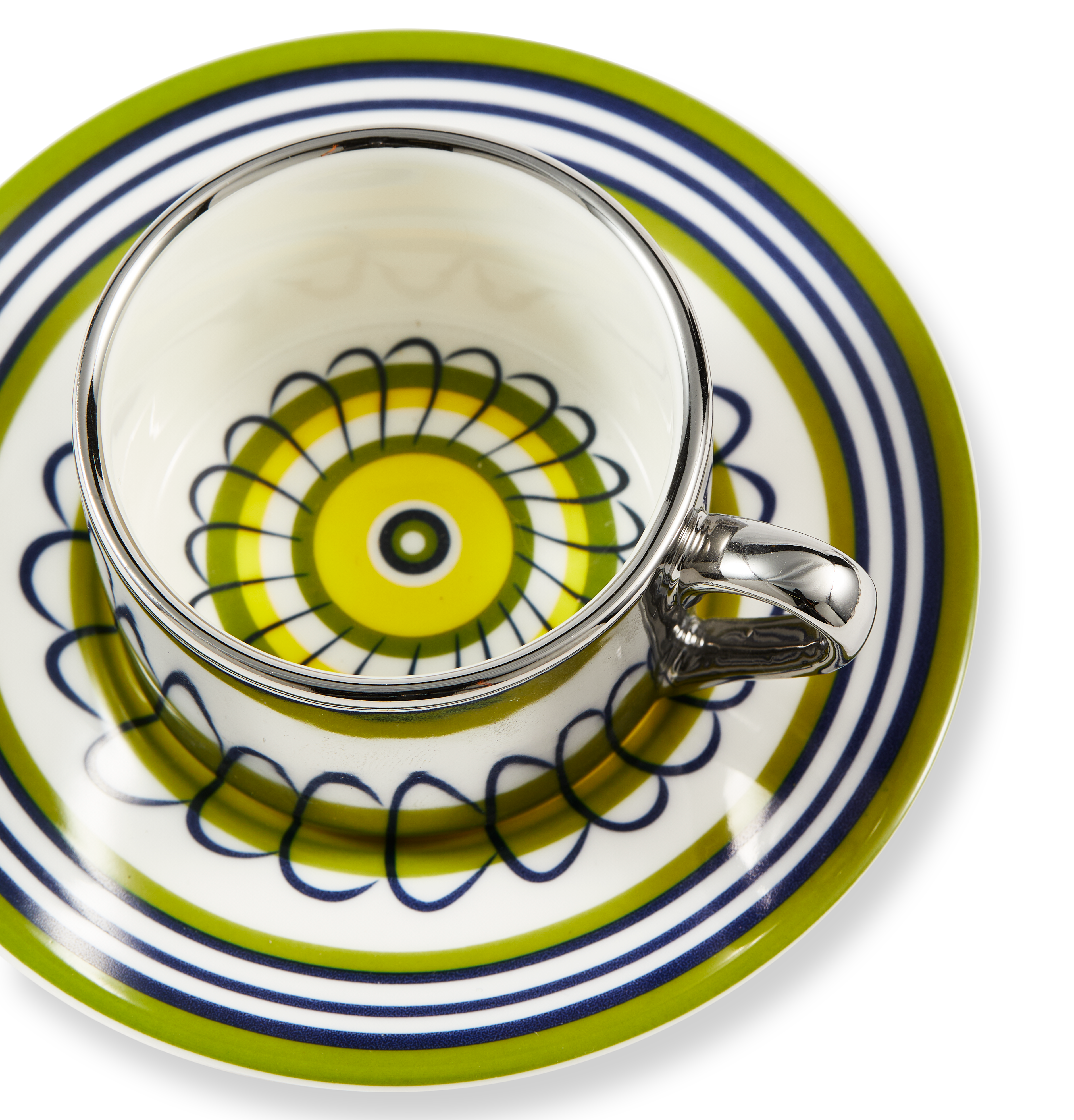 Sada šálků na espresso FLORAL žlutá a olivová