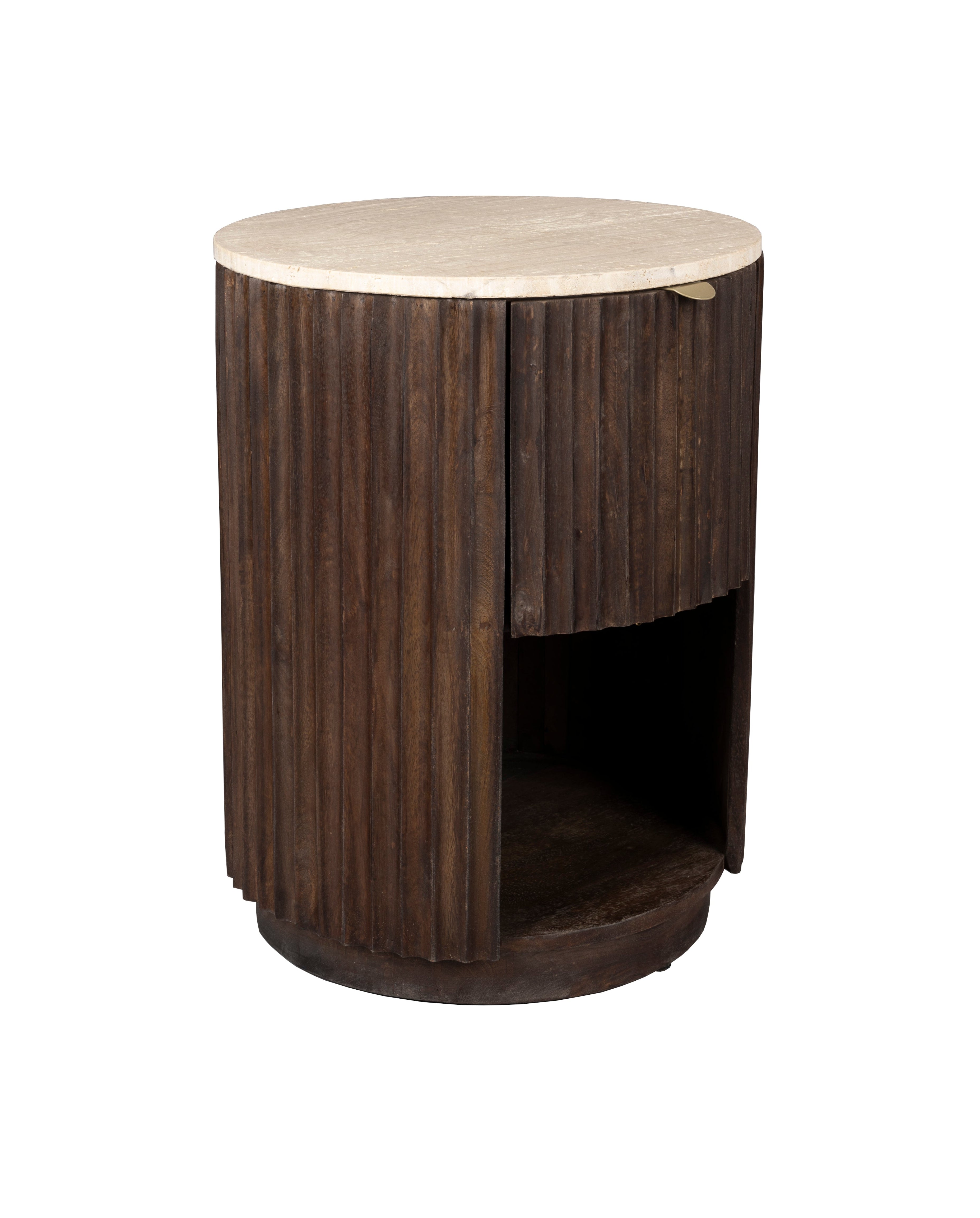 Boční stolek MARLOW travertin s dřevěnou základnou