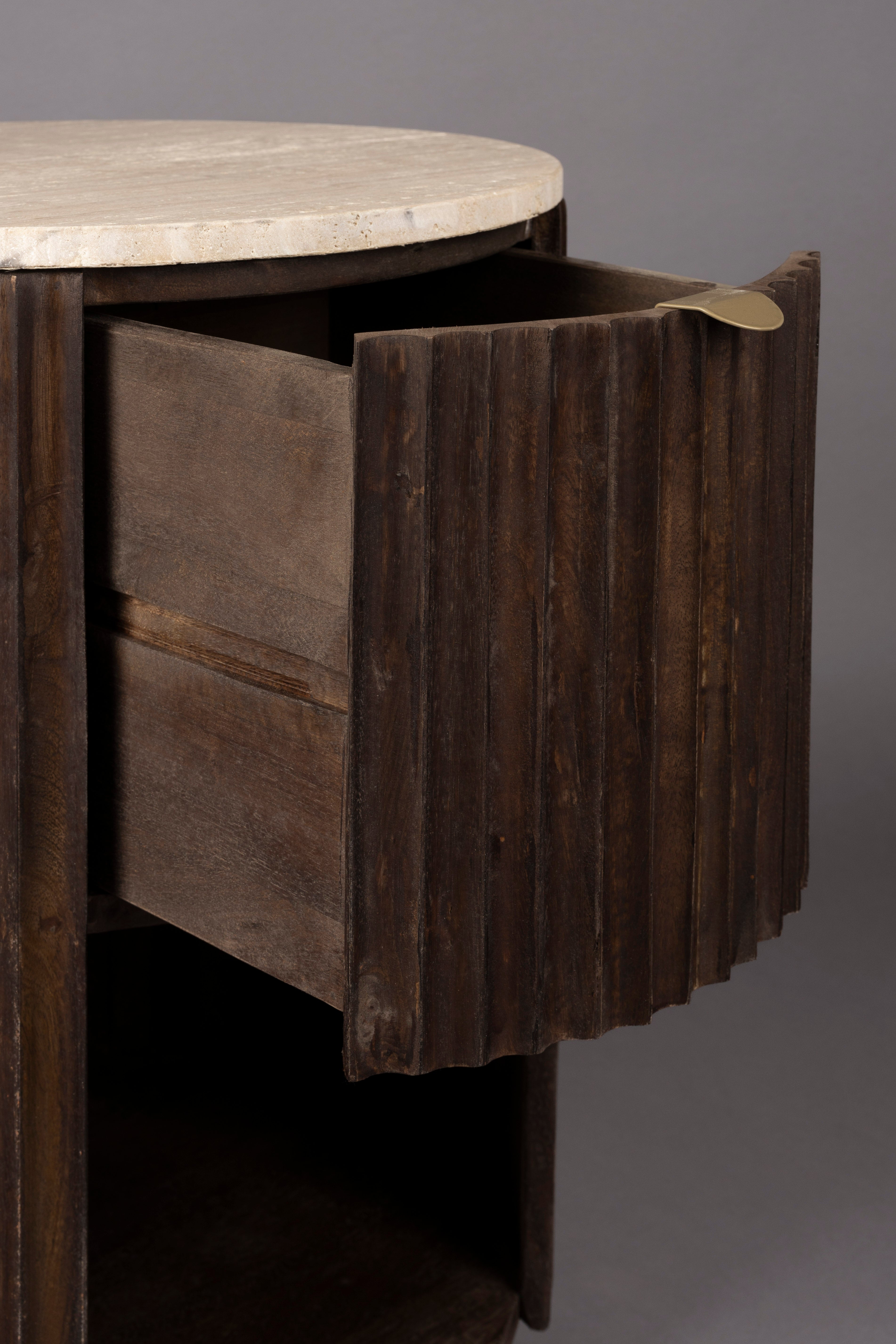 Boční stolek MARLOW travertin s dřevěnou základnou