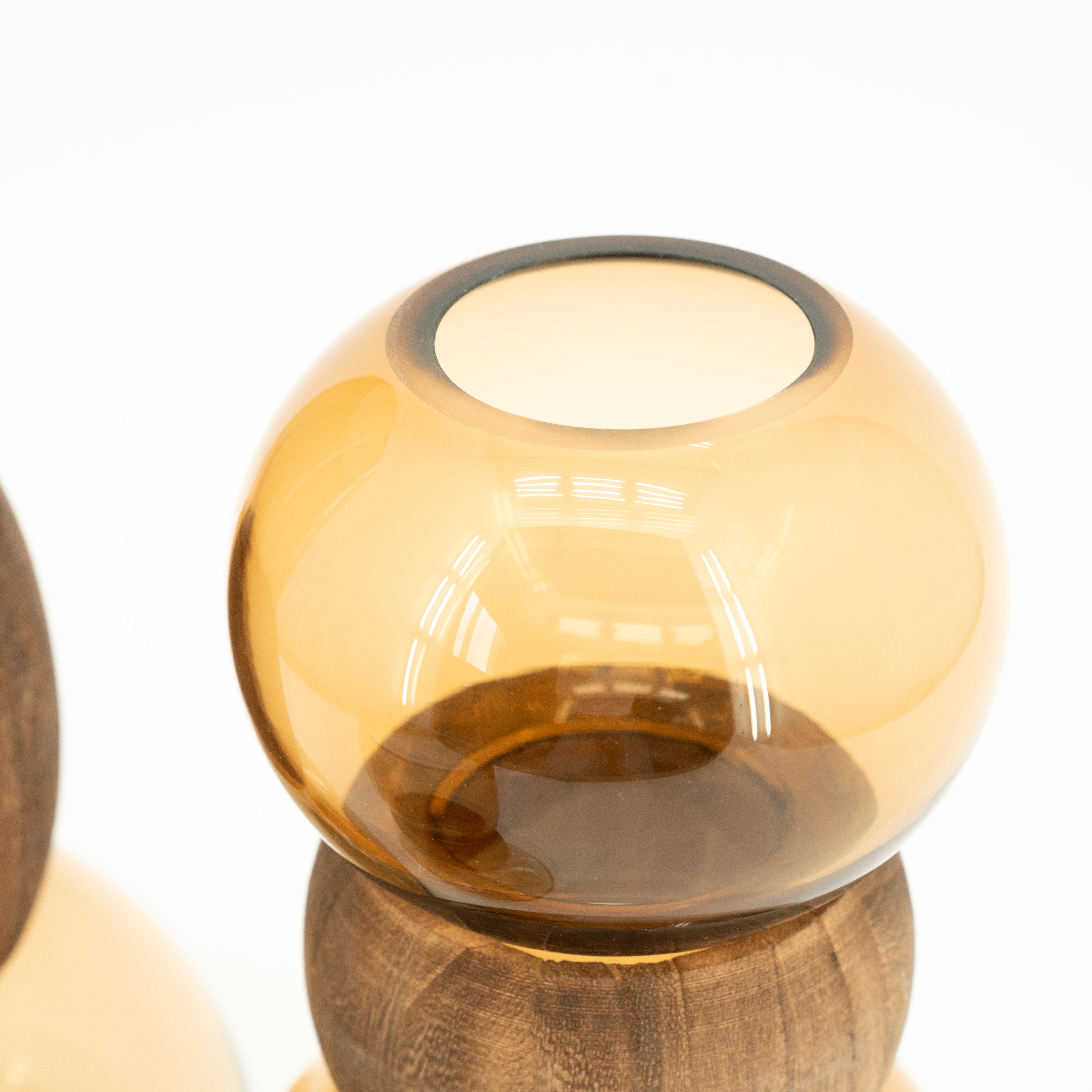 Váza VERRA béžové sklo se dřevem