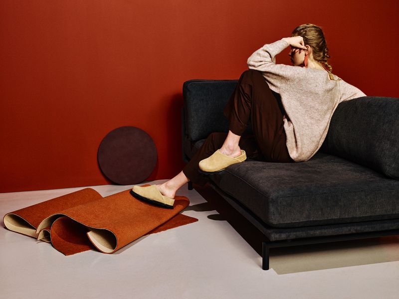 Left-facing BRIXTON upholstered chaise lounge with black base