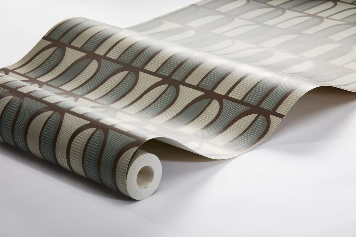 Papírová flizelinová tapeta s geometrickým vzorem VENICE zelená s béžovou