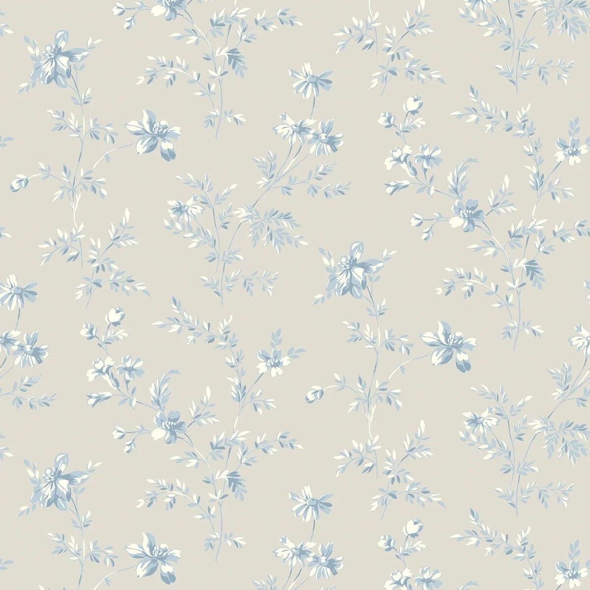 Tapeta s rostlinným motivem ÄNGSBLOMMA béžová s modrou