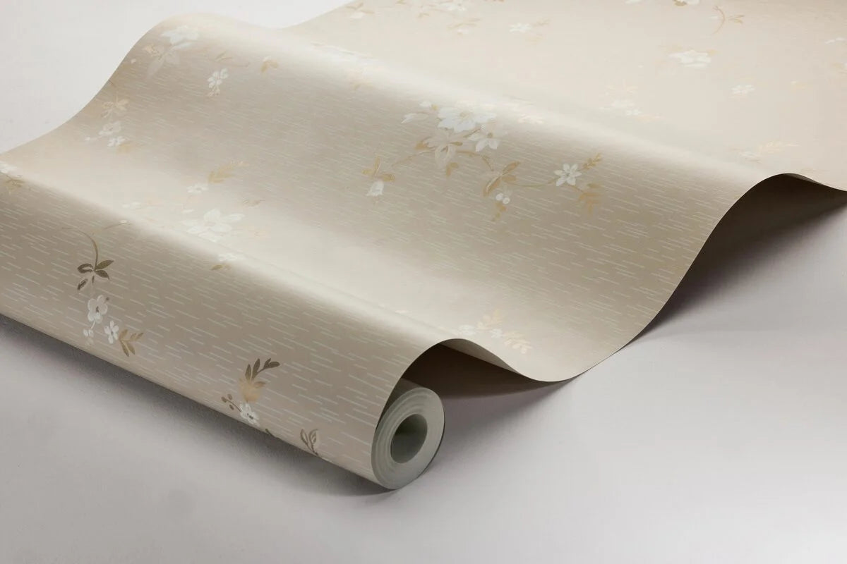 SAGA Beige Floral Pattern Wallpaper with Gold