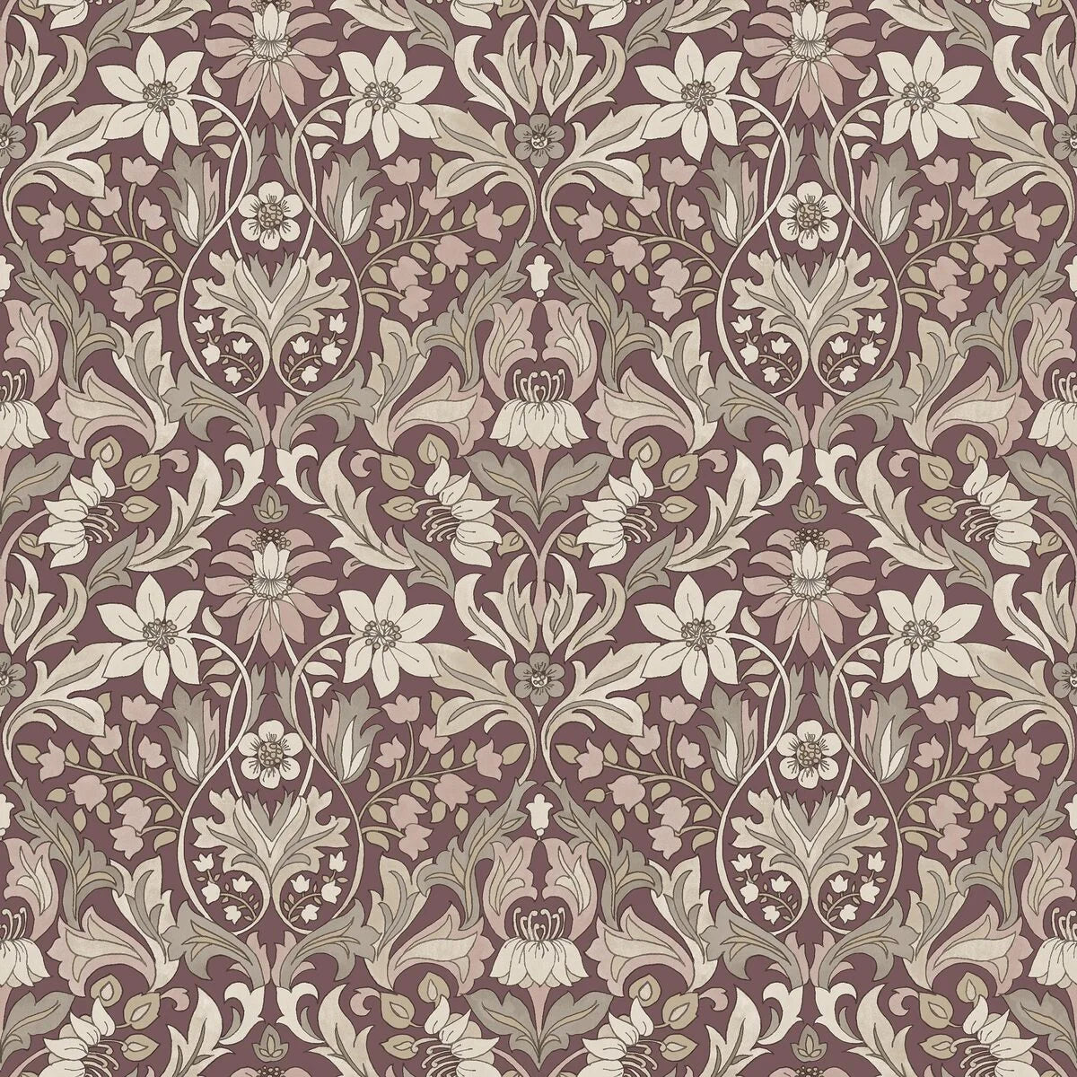 Tapeta s rostlinným motivem BLOMSTERFRÖJD burgundová s béžovou