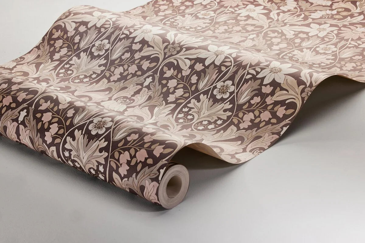 Tapeta s rostlinným motivem BLOMSTERFRÖJD burgundová s béžovou