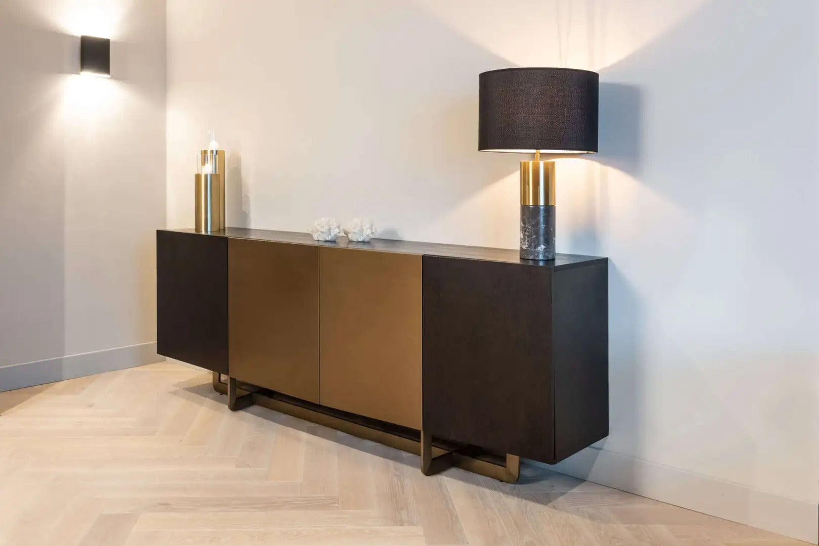 DAX black chest of drawers with brass finish