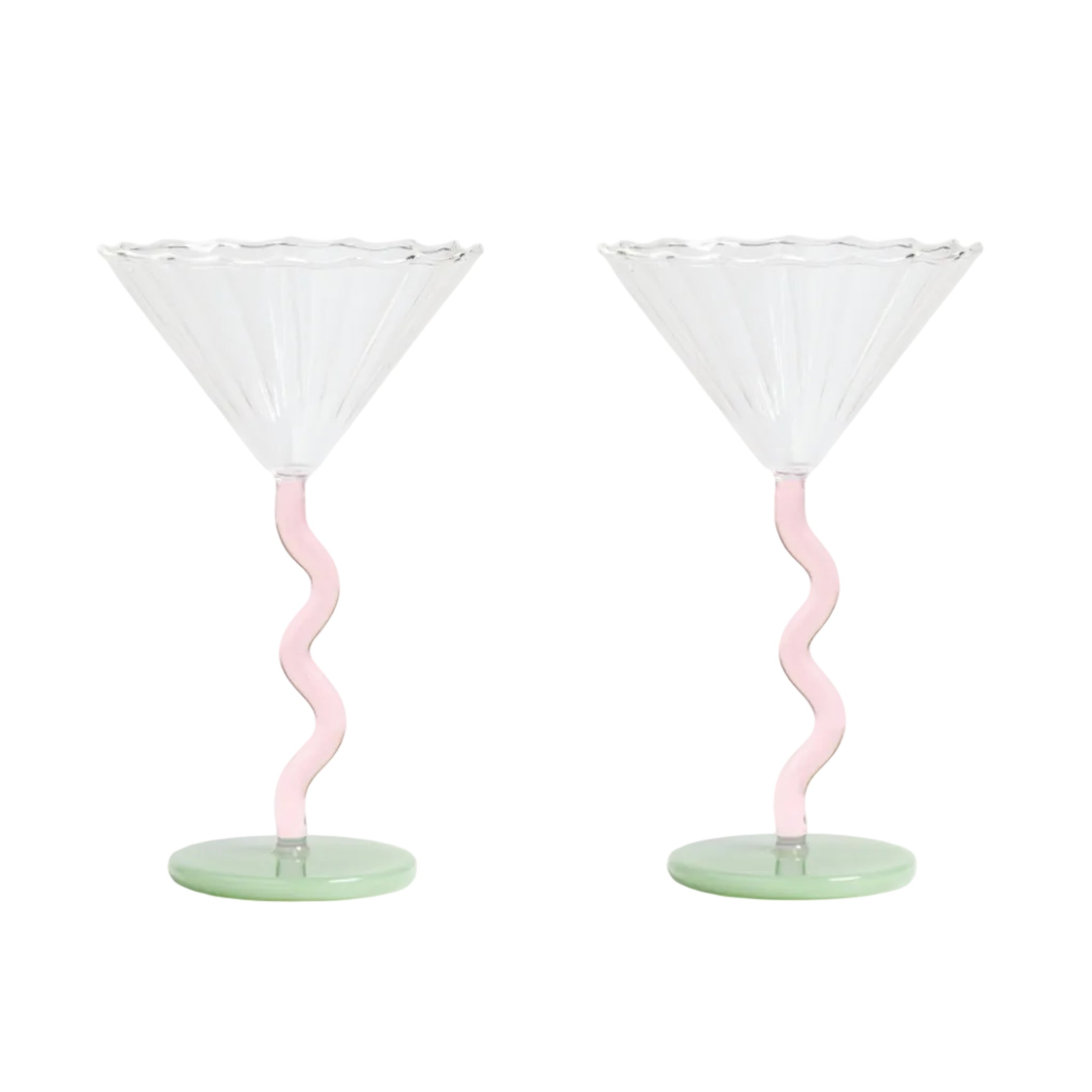 CURVE pink and green glass goblet set