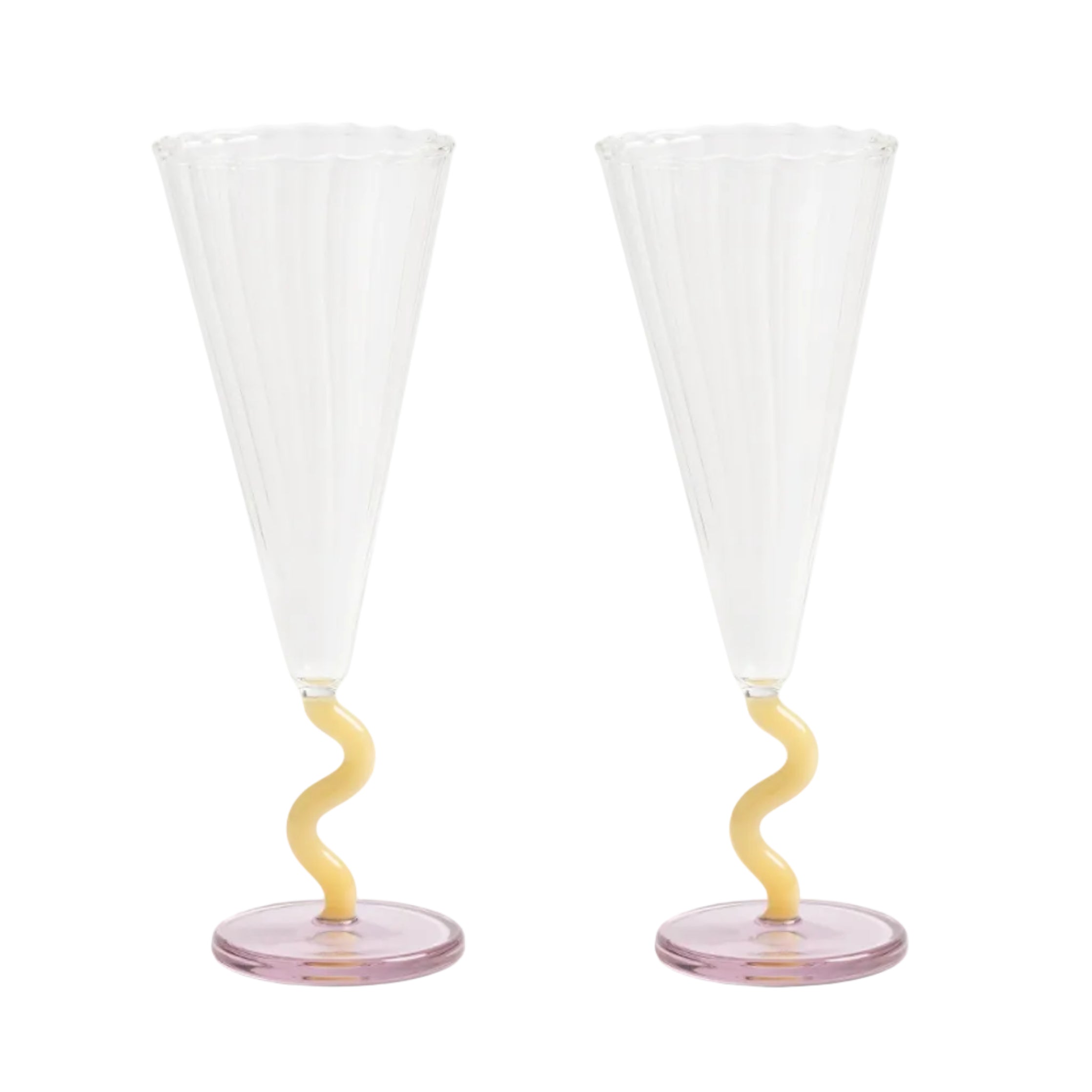 Set of CURVE yellow and pink champagne glasses