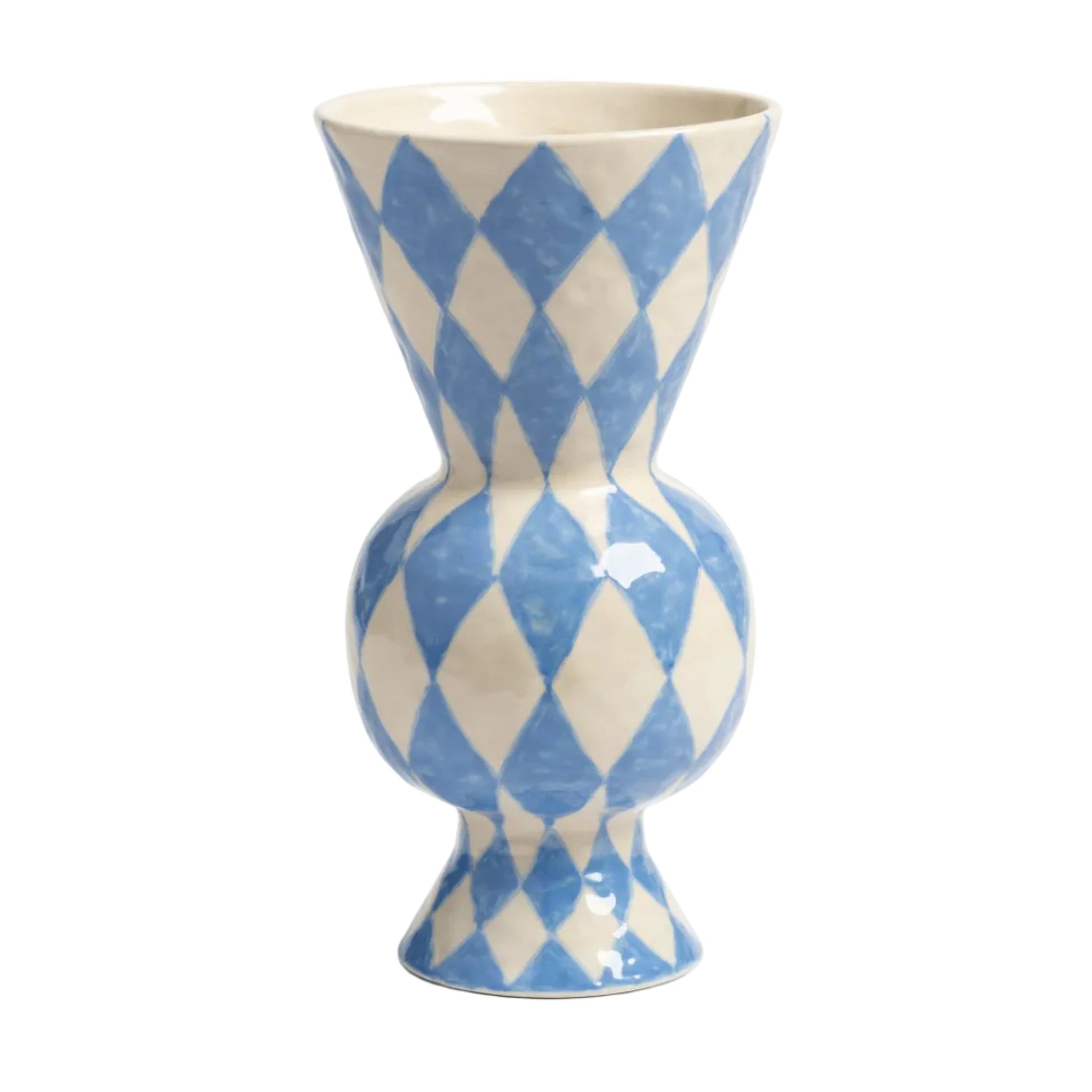 Bílý rhombický váza s modrým dekorativním prvkem