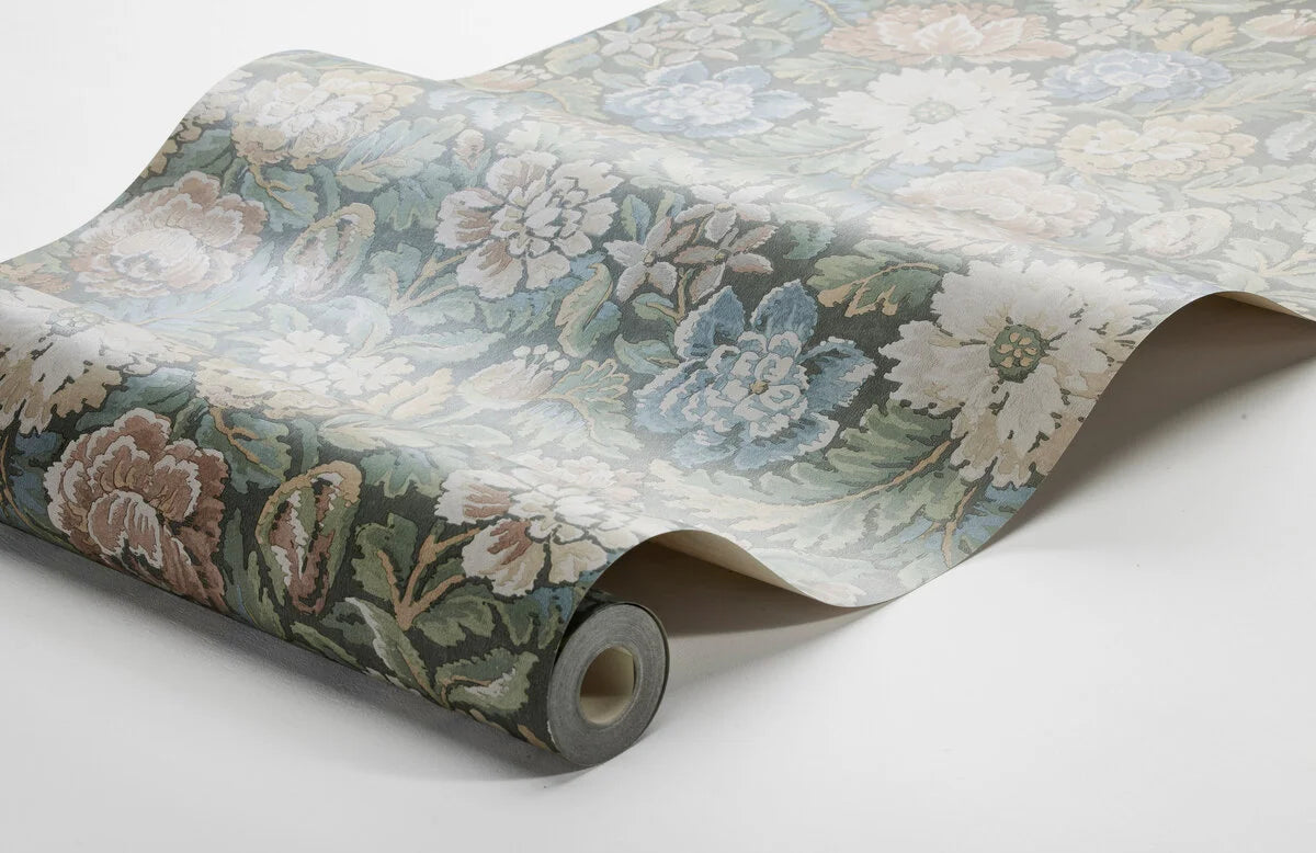 Tapeta s rostlinným vzorem květin NOČNÍ SLAVÍK ZAHRADA tlumená zelená