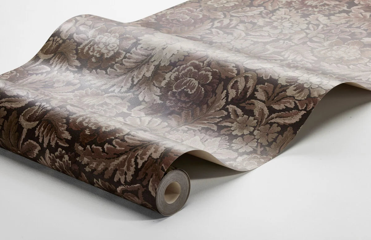 Tapeta s rostlinným vzorem květin NOČNÍ SLAVÍK ZAHRADA bordová s béžovou