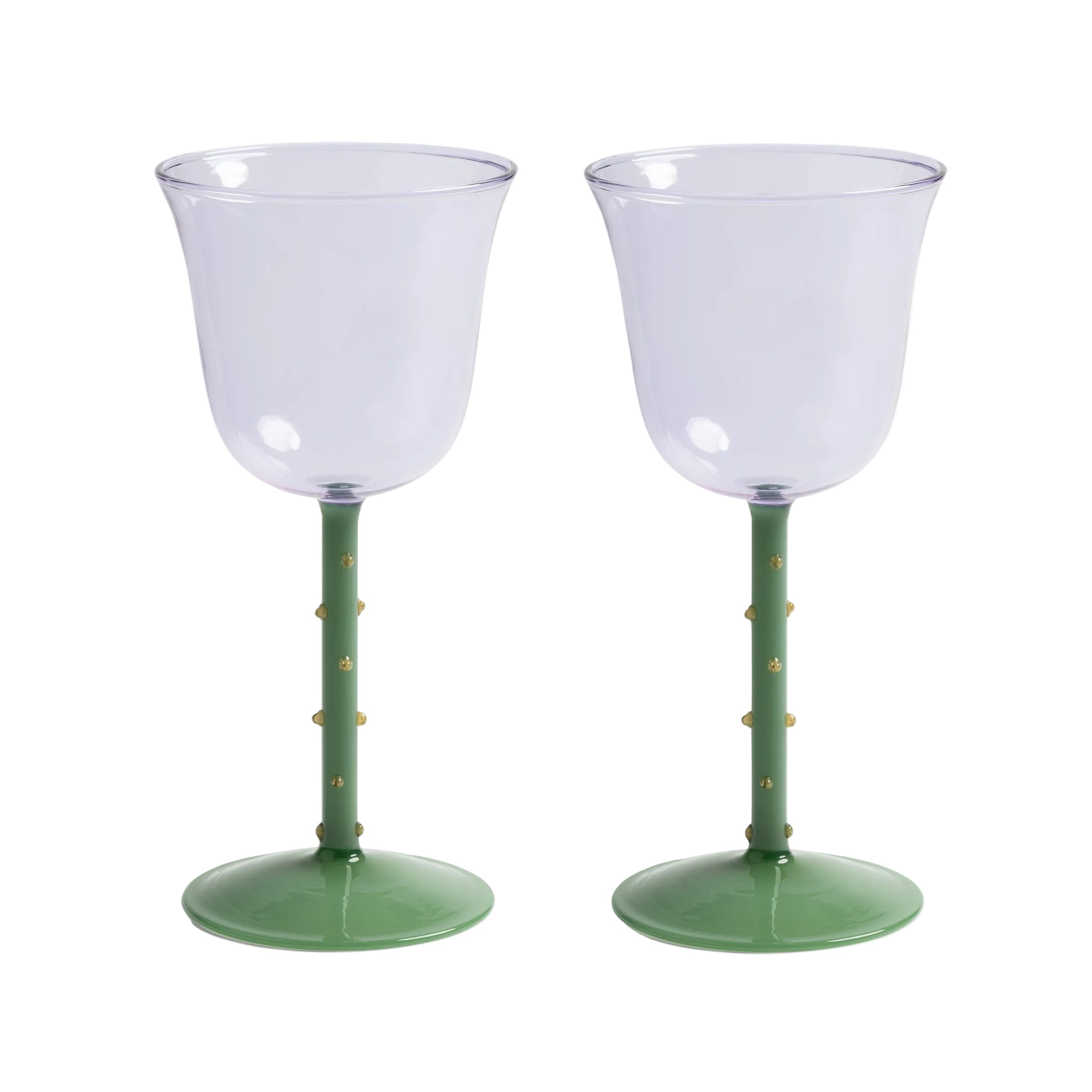 Set of Glass Goblets DOT Green with Purple