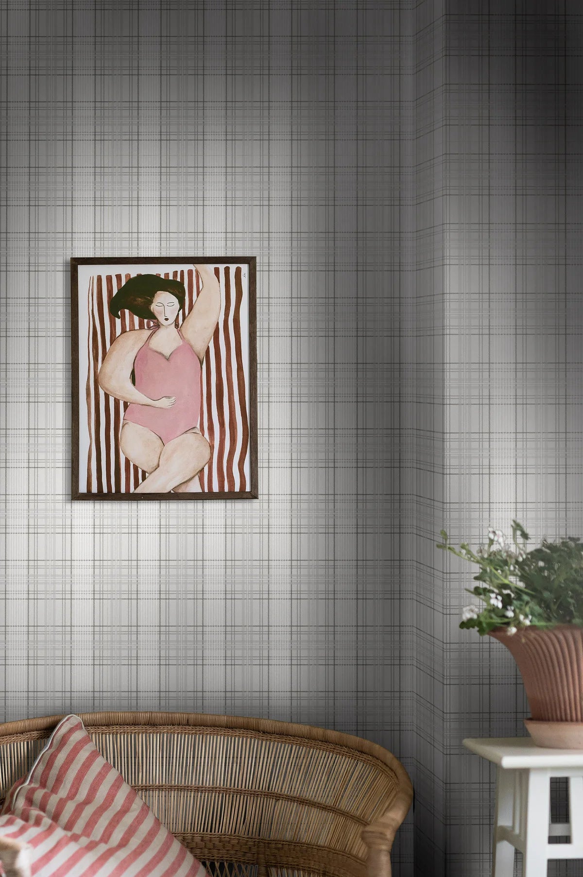 Tapeta s geometrickým vzorem v skotském kostkovaném designu TAILOR’S TWEED šedá s bílou