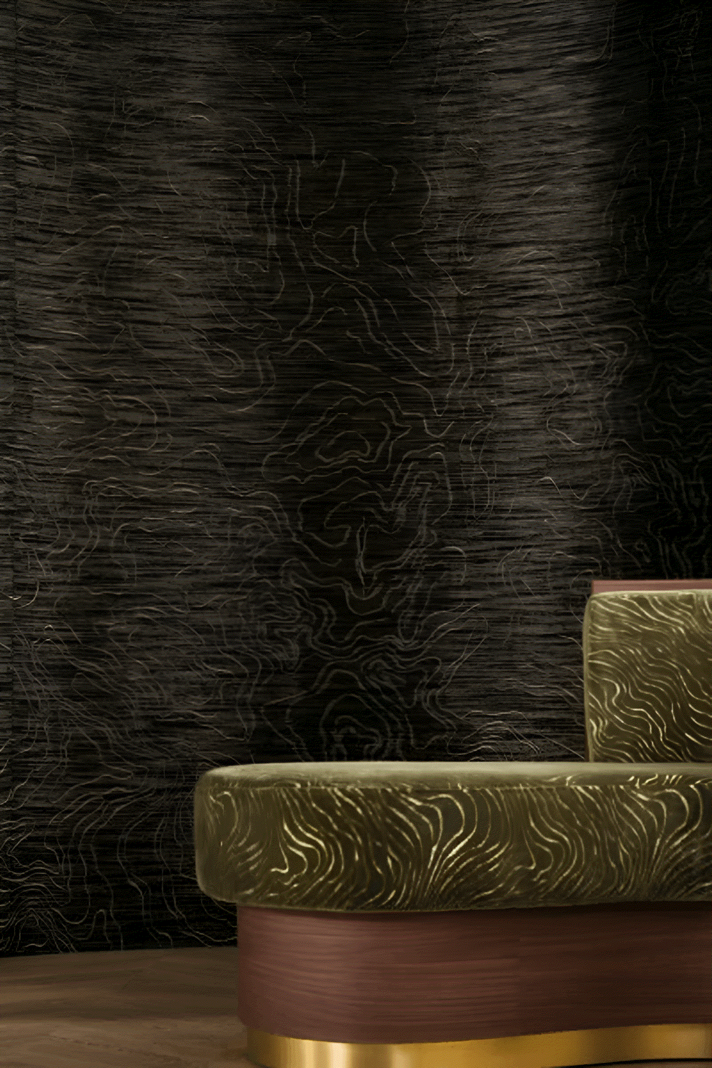 Structural textile mural ONDES PRÉCIEUSES - BLACK GOLD black with gold