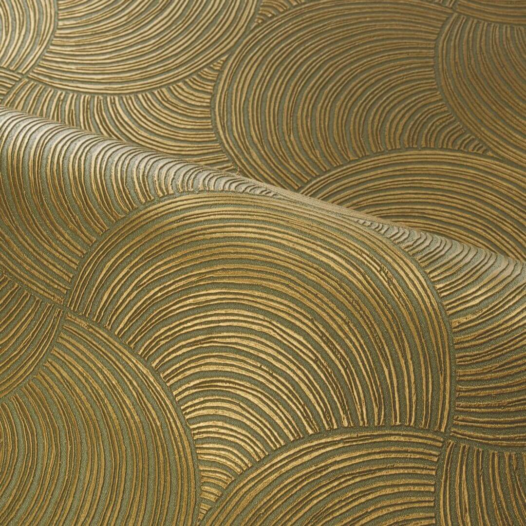 Metallic Structural Wallpaper with Geometric Pattern METEORE - KAKI/BRONZE Dark Green with Bronze
